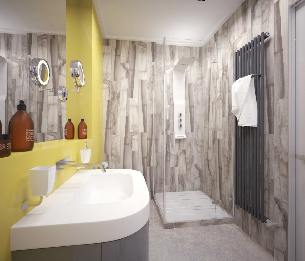 Ванная желтая с серым