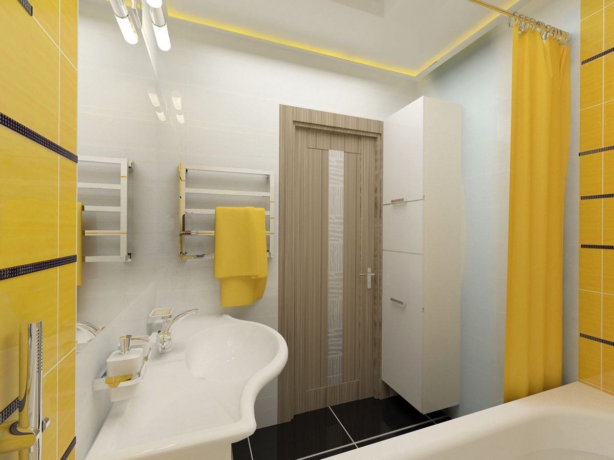 Черно желтая ванная комната