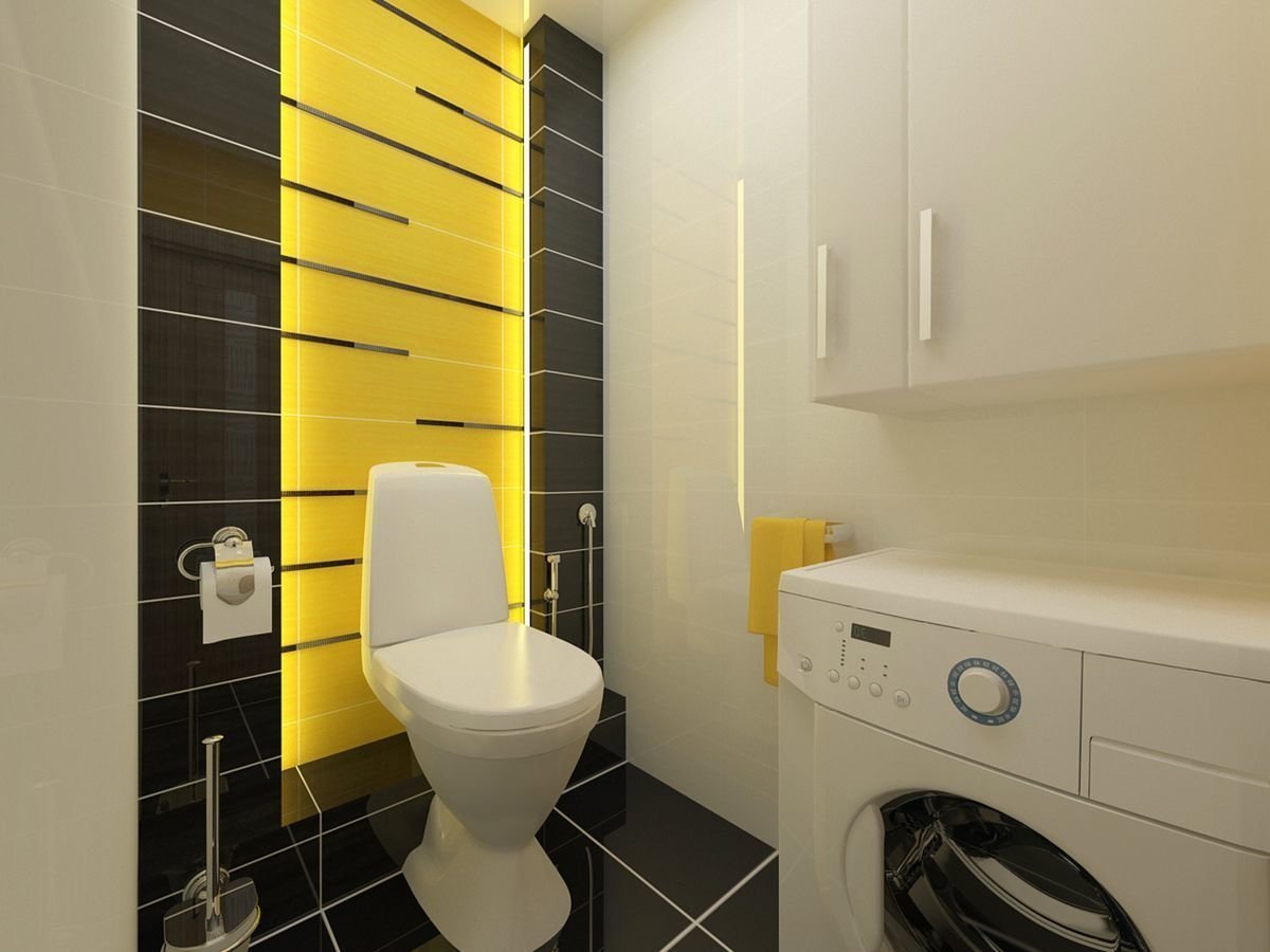 Серо желтая ванная комната