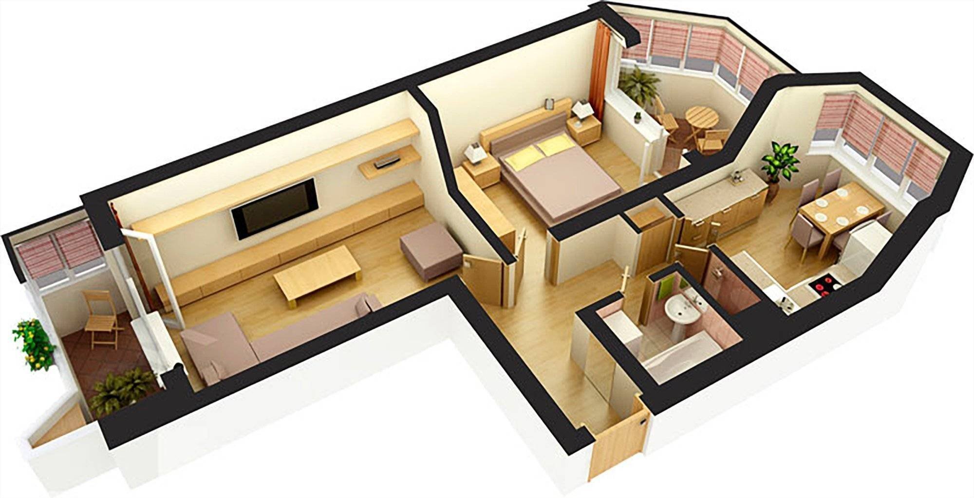 Дизайн двухкомнатной квартиры распашонки (58 фото)