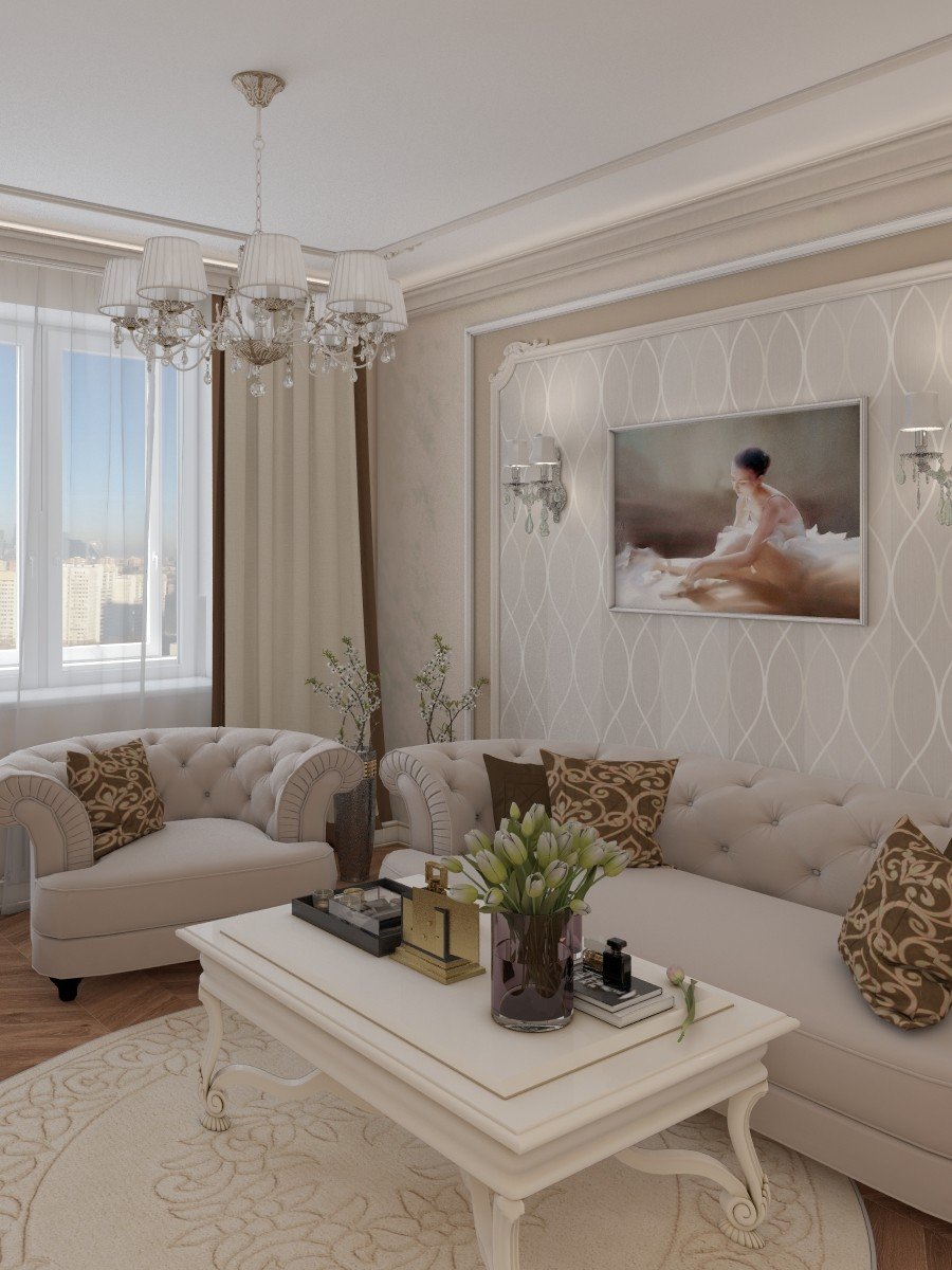 Гостиная с эркером в классическом стиле