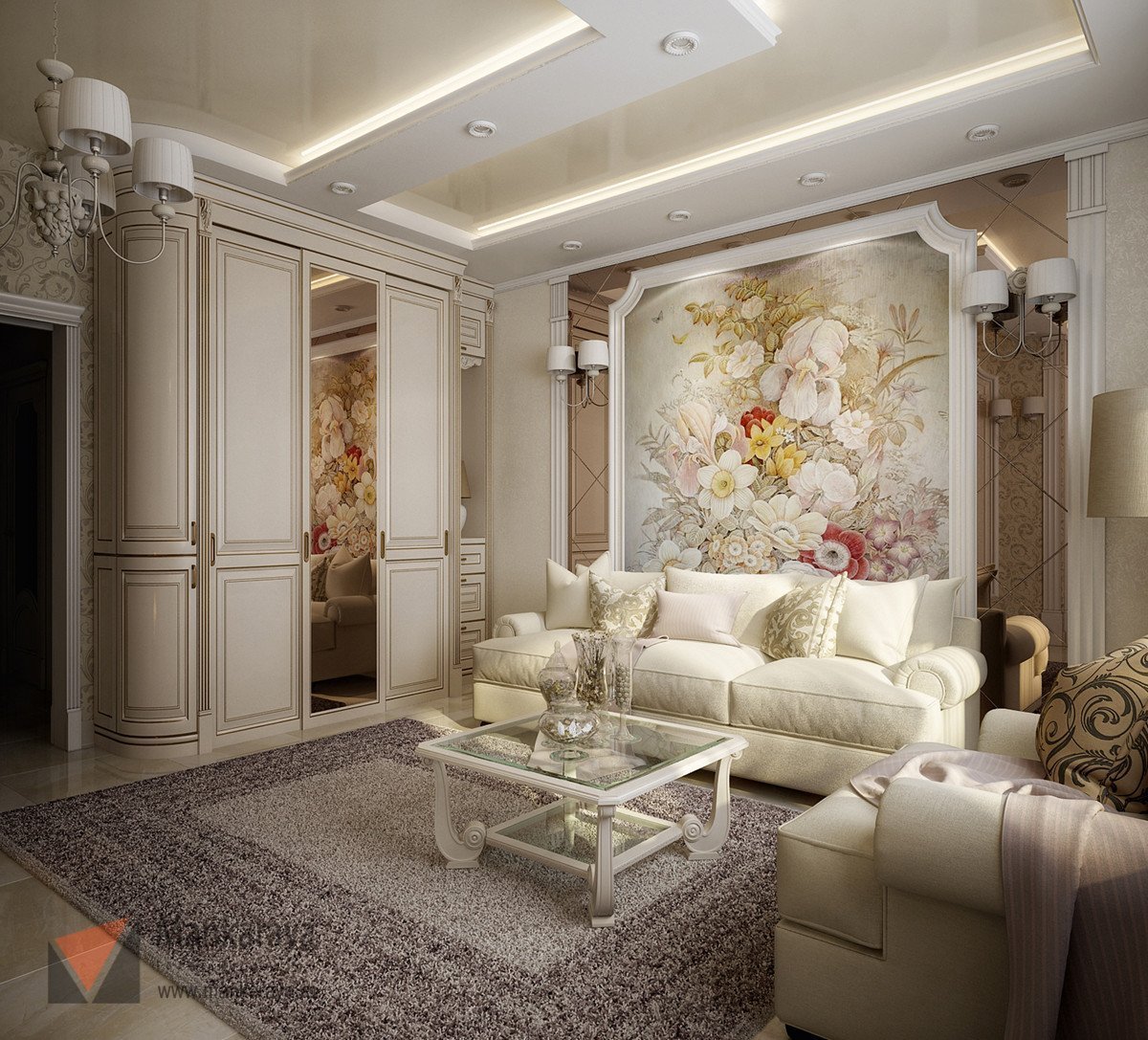 Дизайн зала в частном доме классика