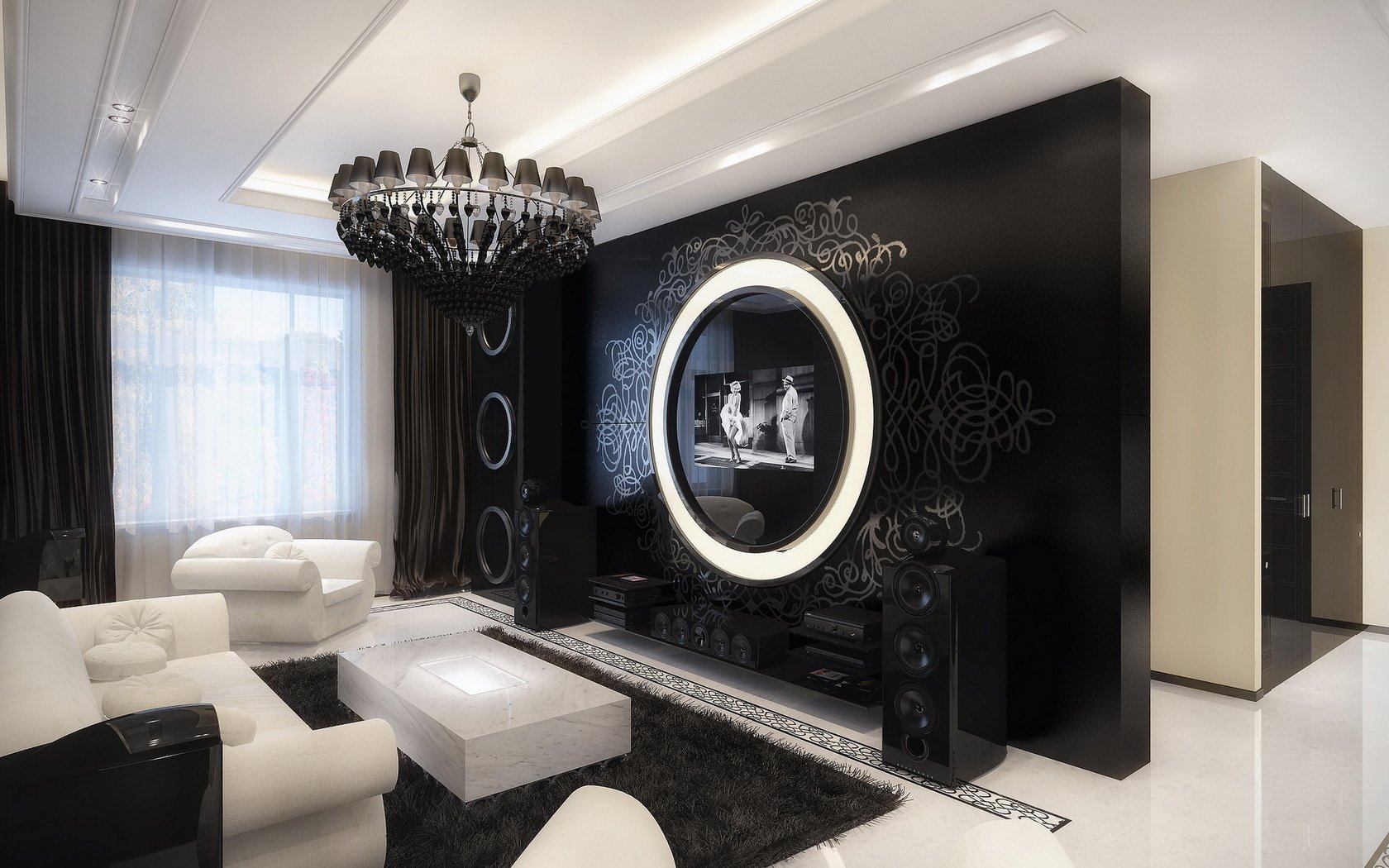 Дизайн гостиной в черно-белом стиле