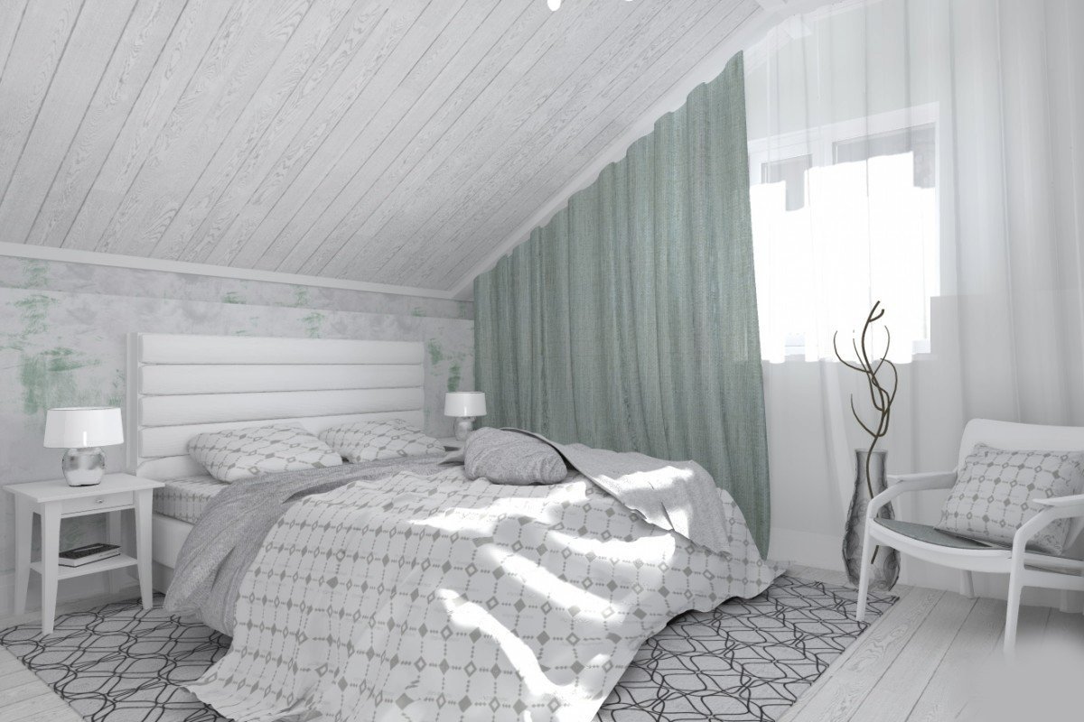 Спальня на мансарде в скандинавском стиле