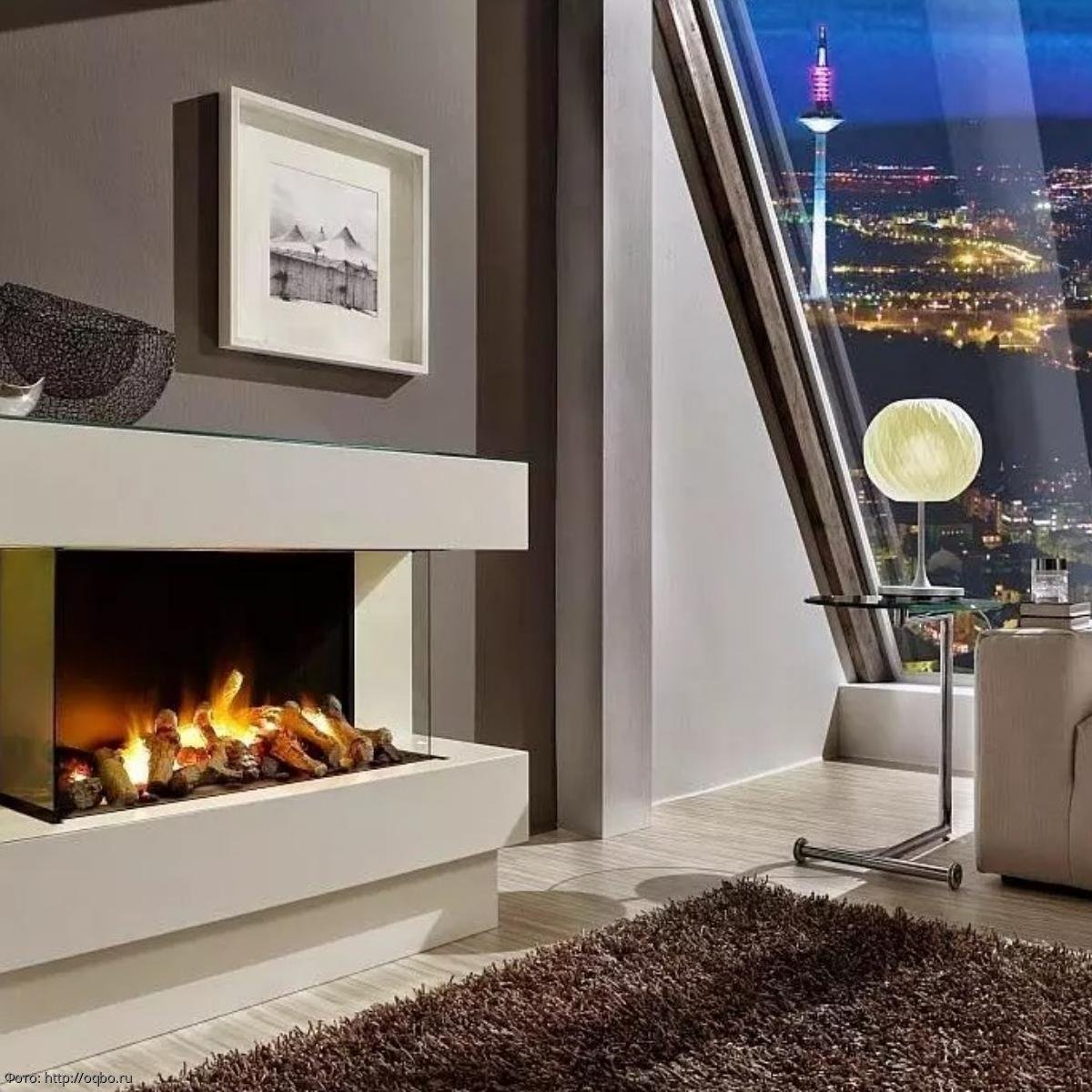 Гостиная с биокамином в современном стиле