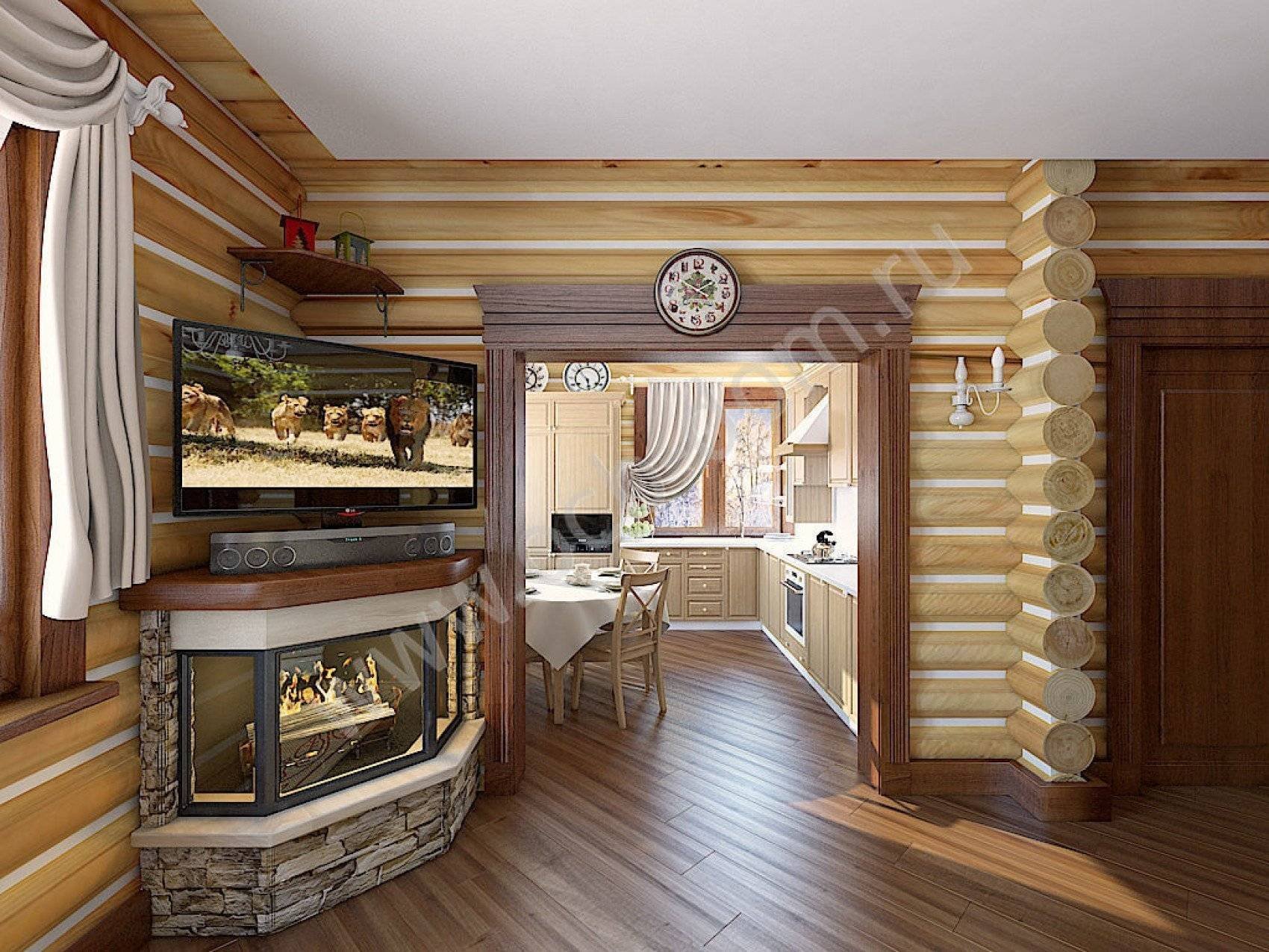 Интерьер деревянного дома из оцилиндрованного бревна