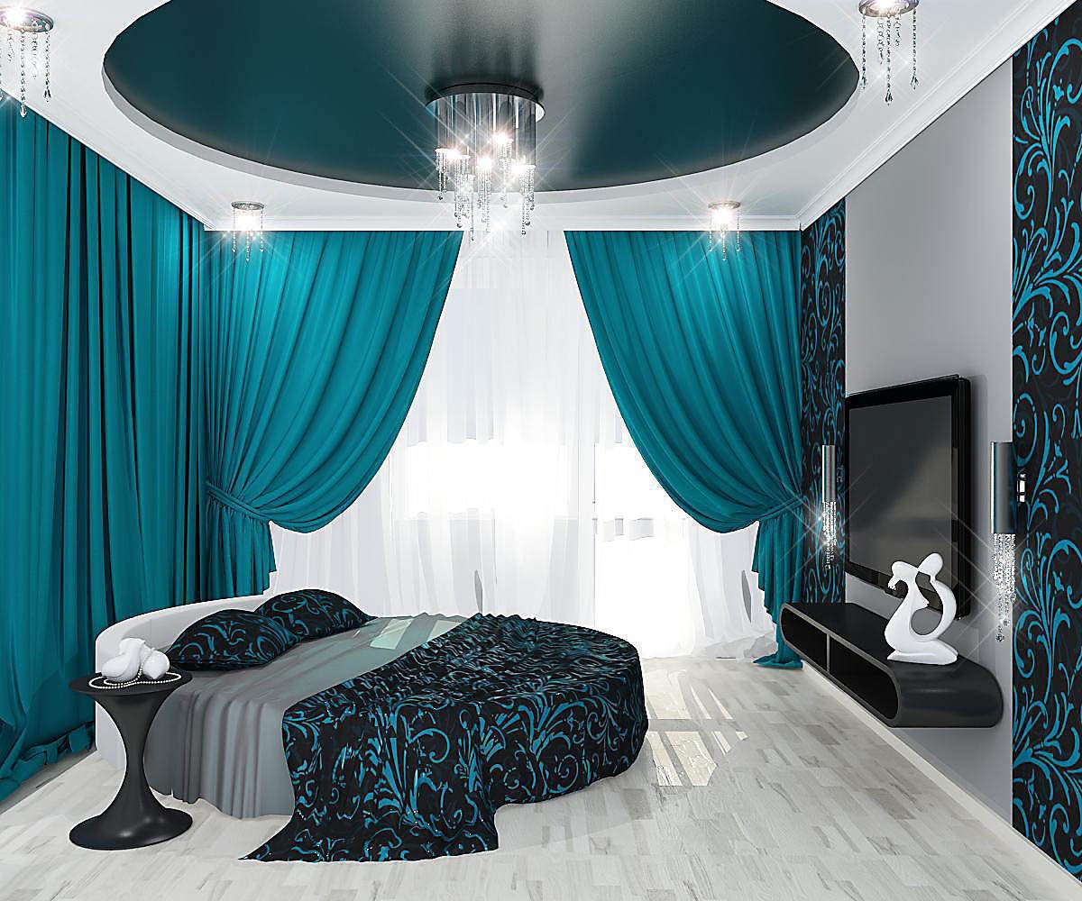 Черно бирюзовая спальня