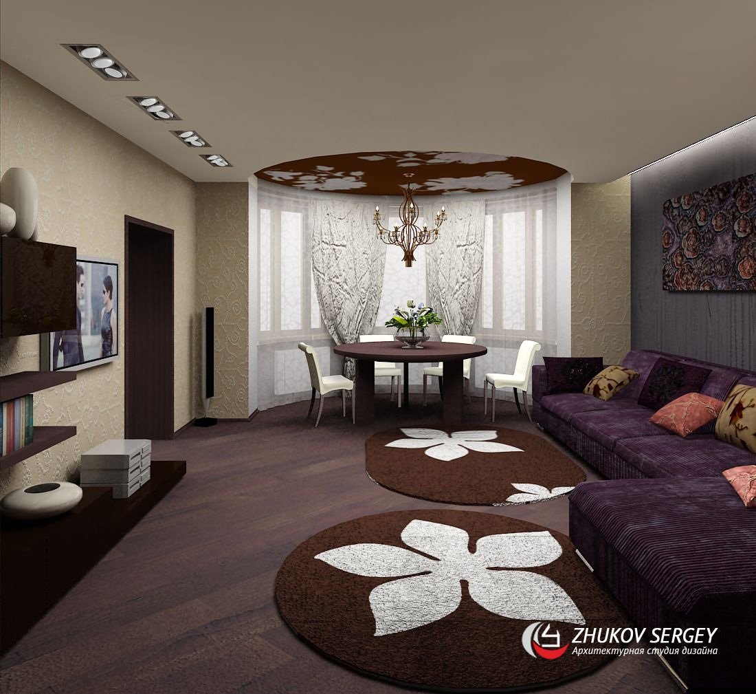 Гостиная с эркером в современном стиле