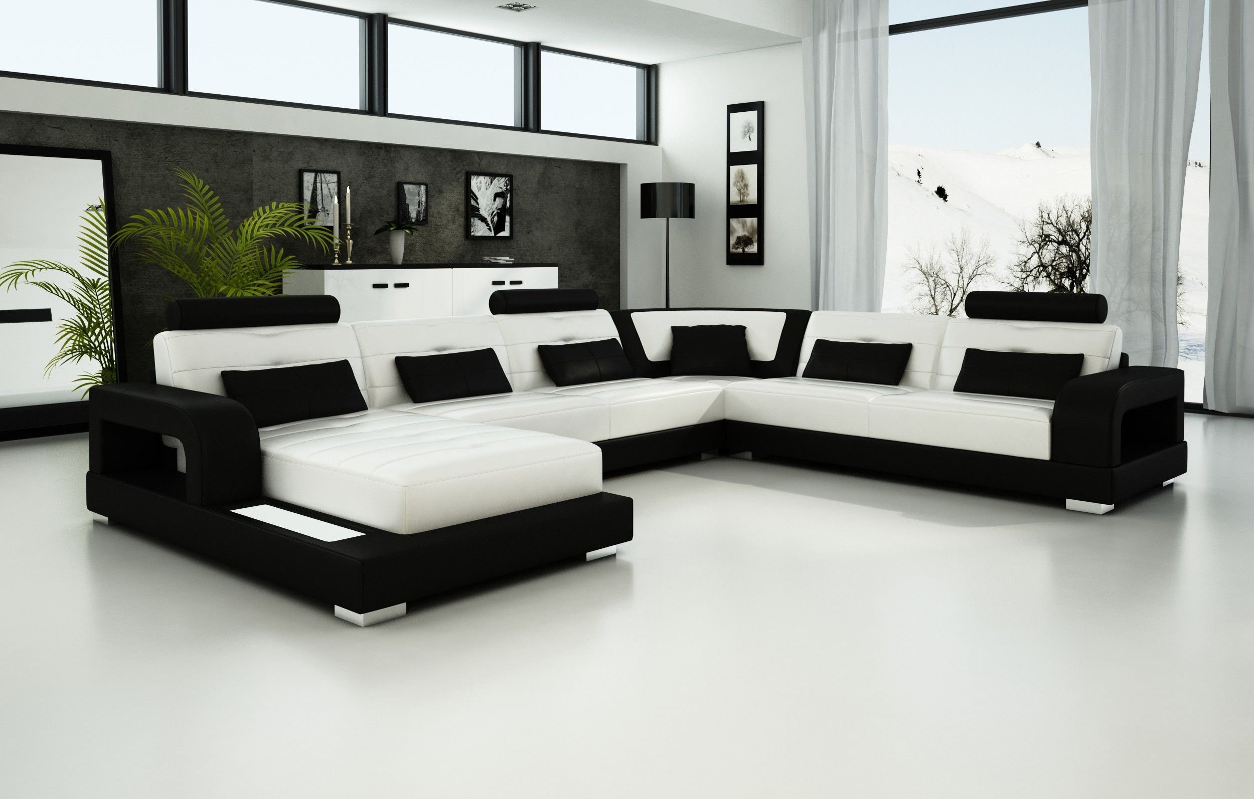 Черно белая гостиная диван - 77 фото