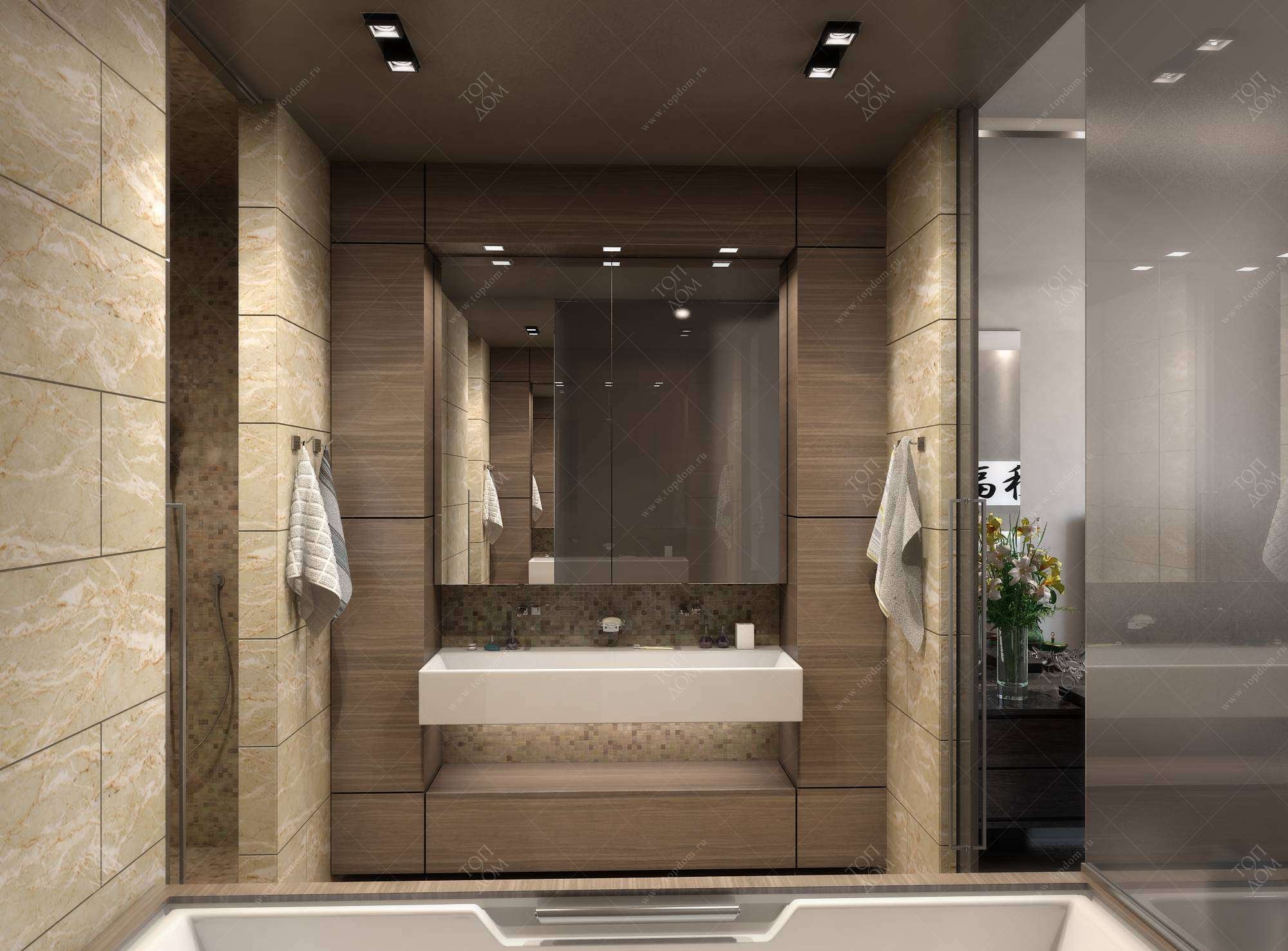 Дизайн ванной комнаты в бежевых и коричневых тонах