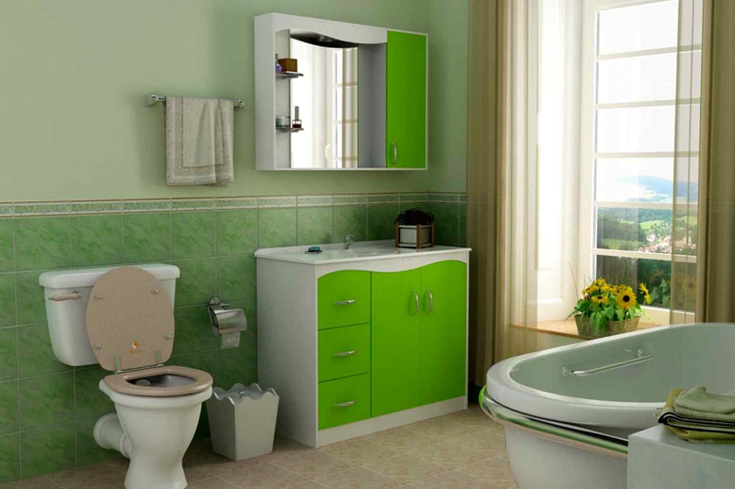 Мебель в ванную нежно зеленого цвета