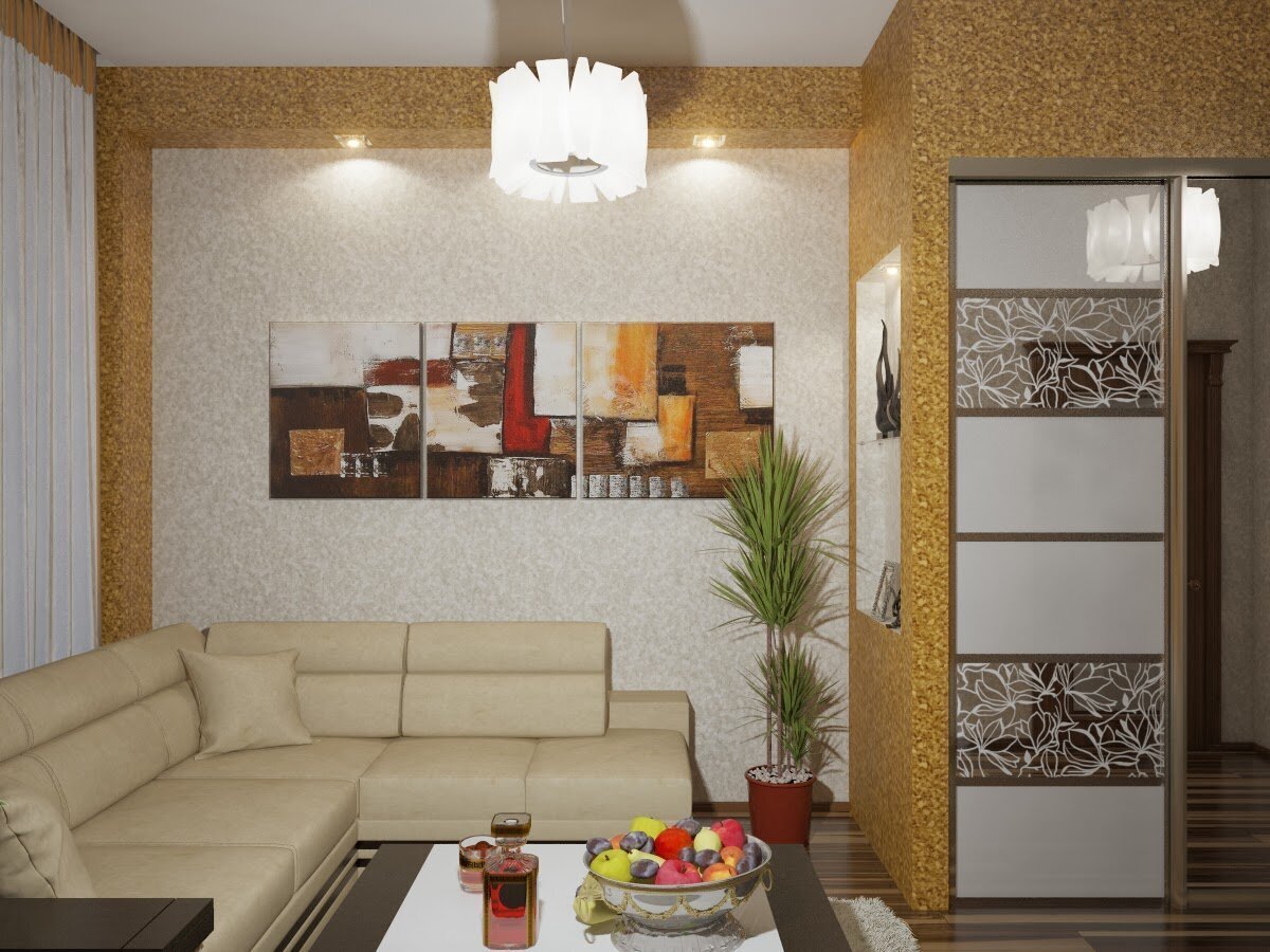 Зал в хрущевке с угловым диваном