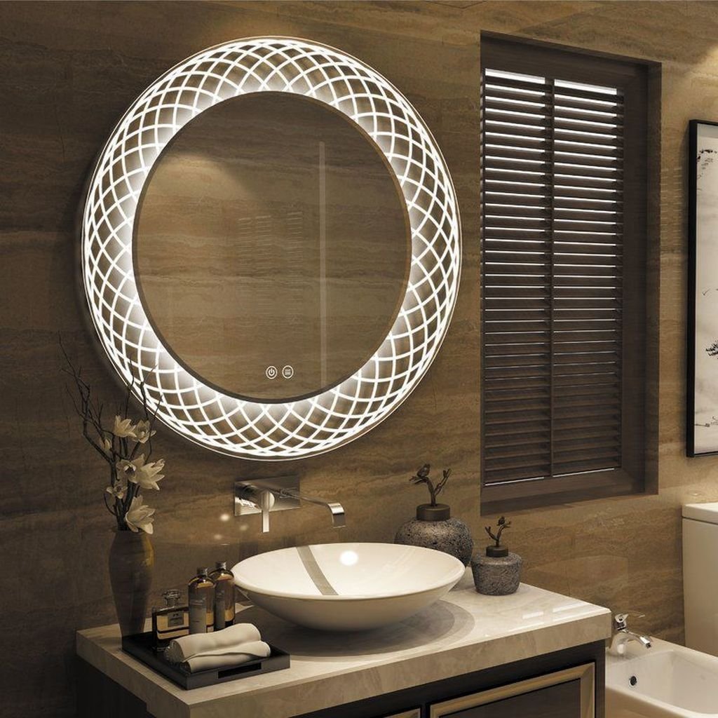 Дизайн ванной с круглым зеркалом
