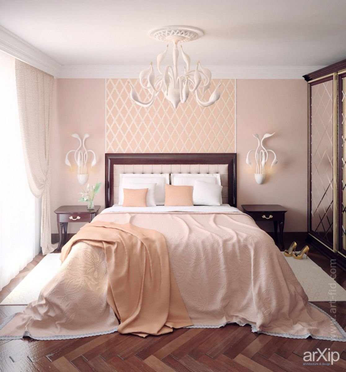 Спальня персикового цвета