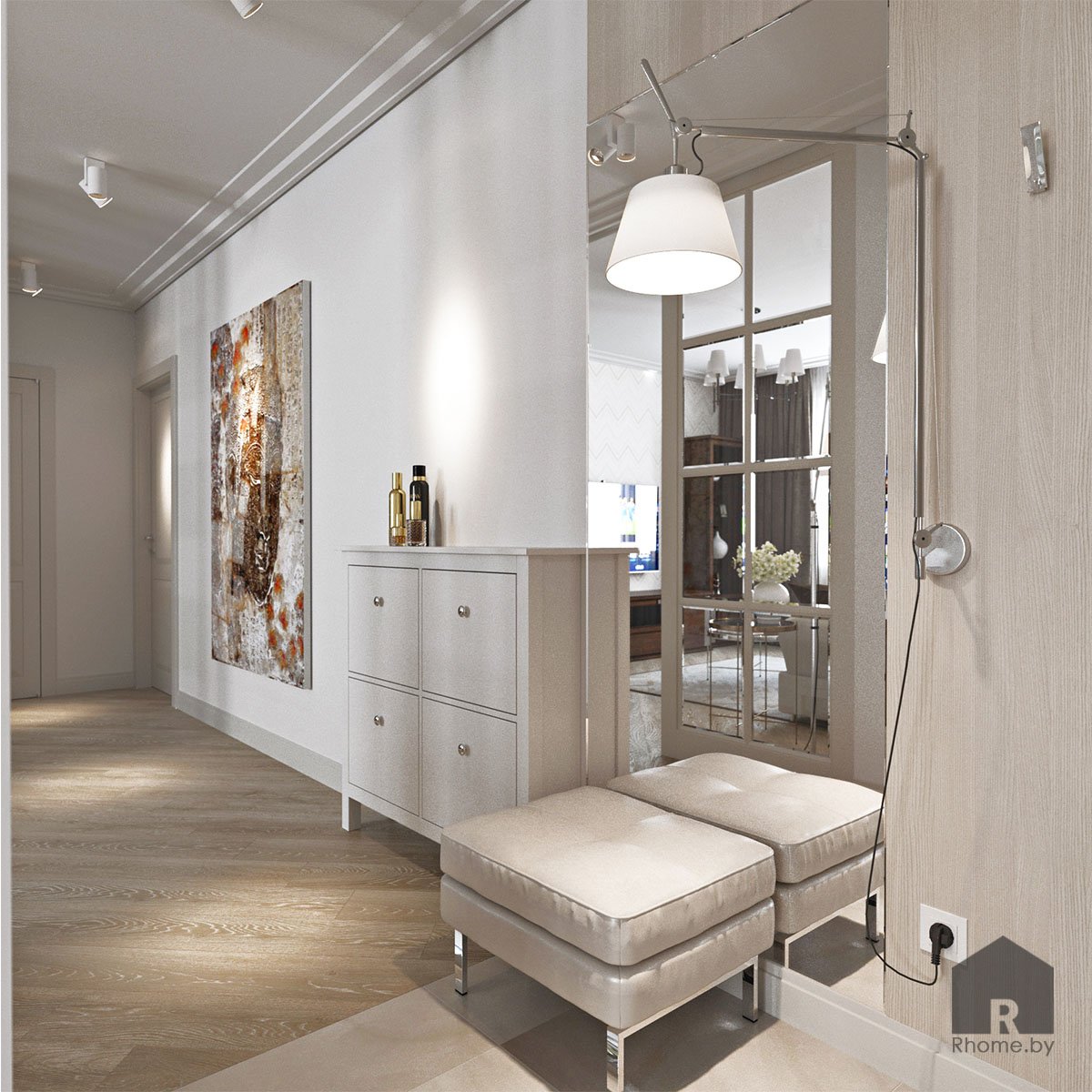 Пуф с зеркалом в прихожей