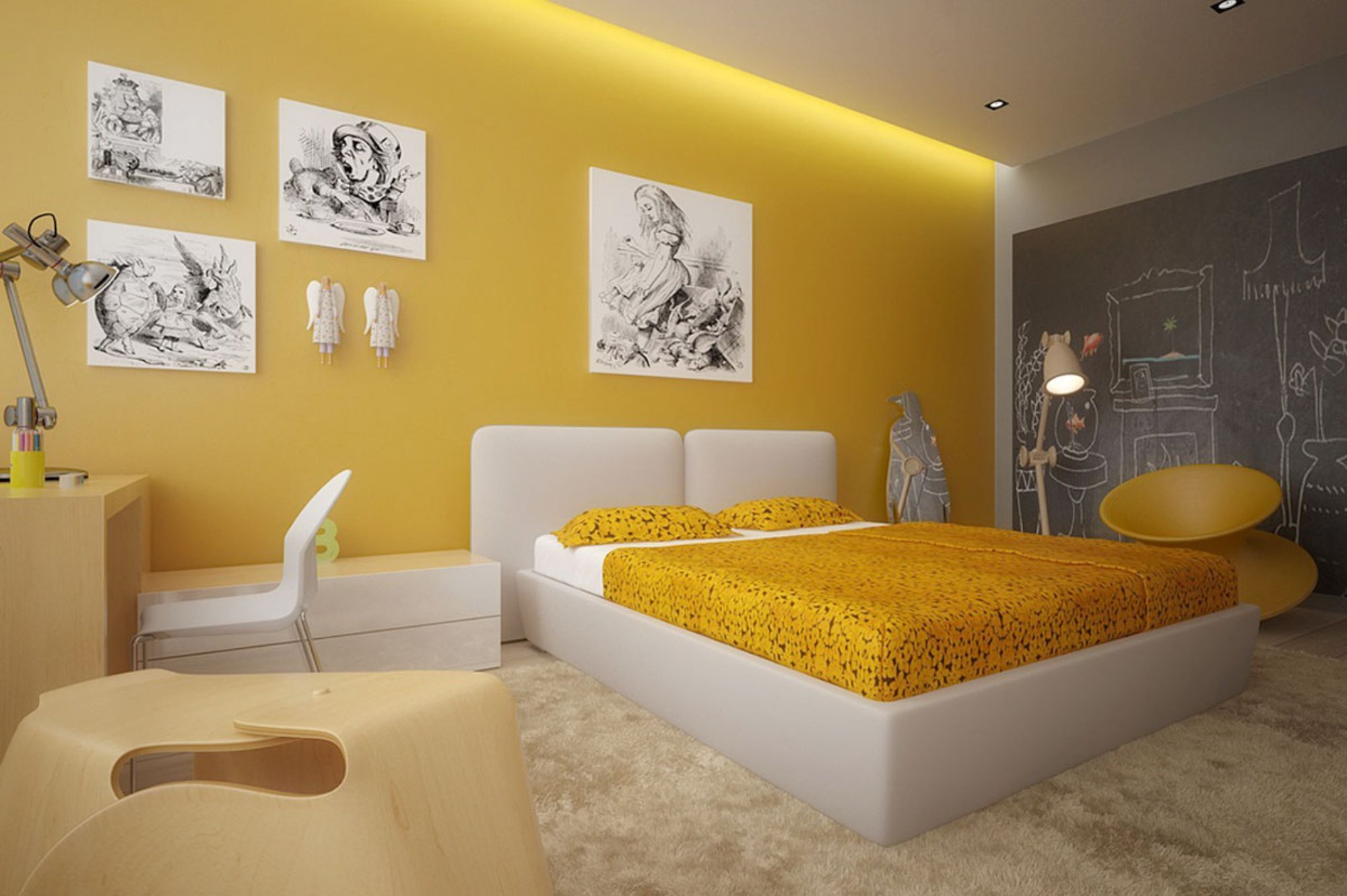 Желтая спальня дизайн - 59 фото