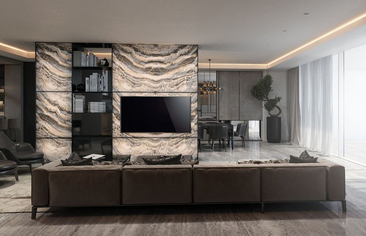 tv зона в гостиной в современном стиле