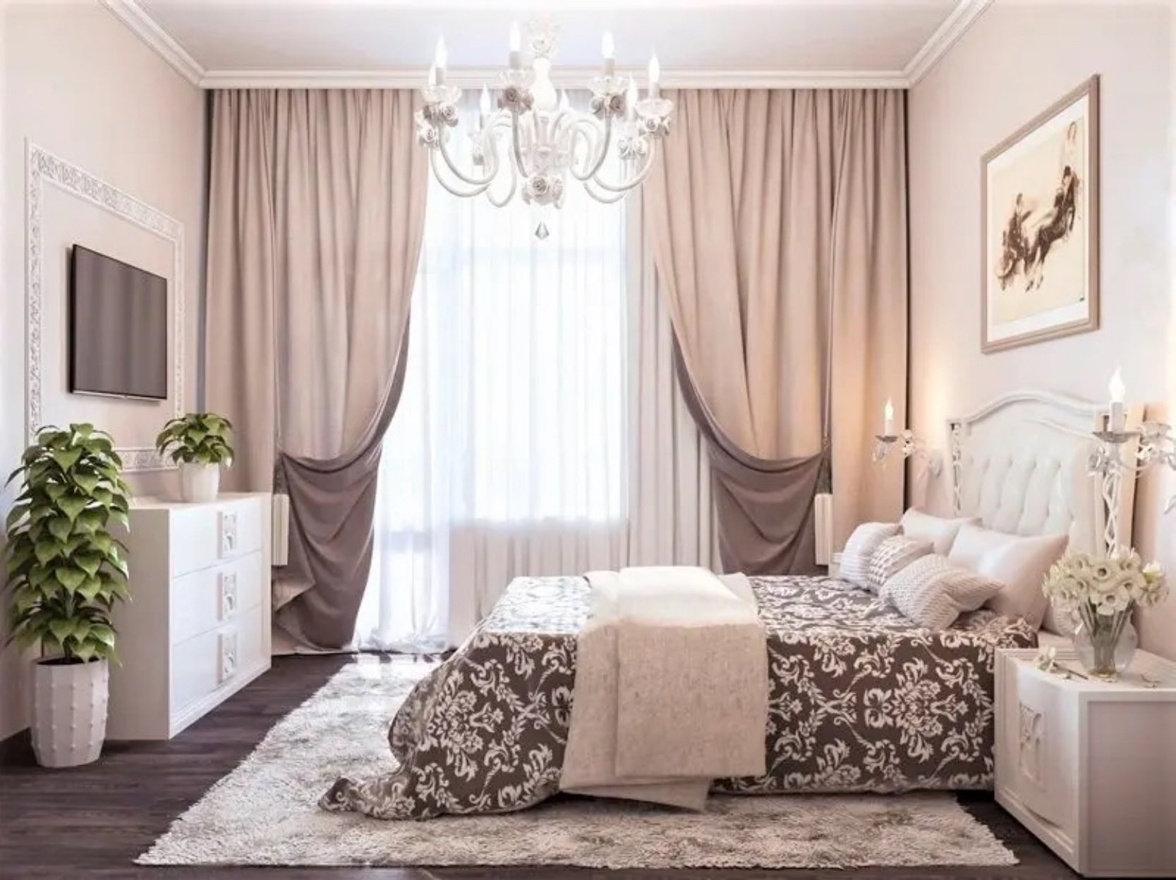 белая спальня дизайн штор