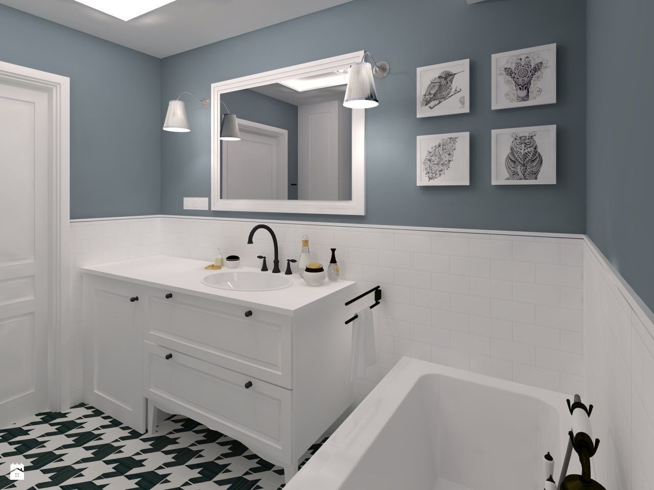 Дизайн ванной наполовину в плитке