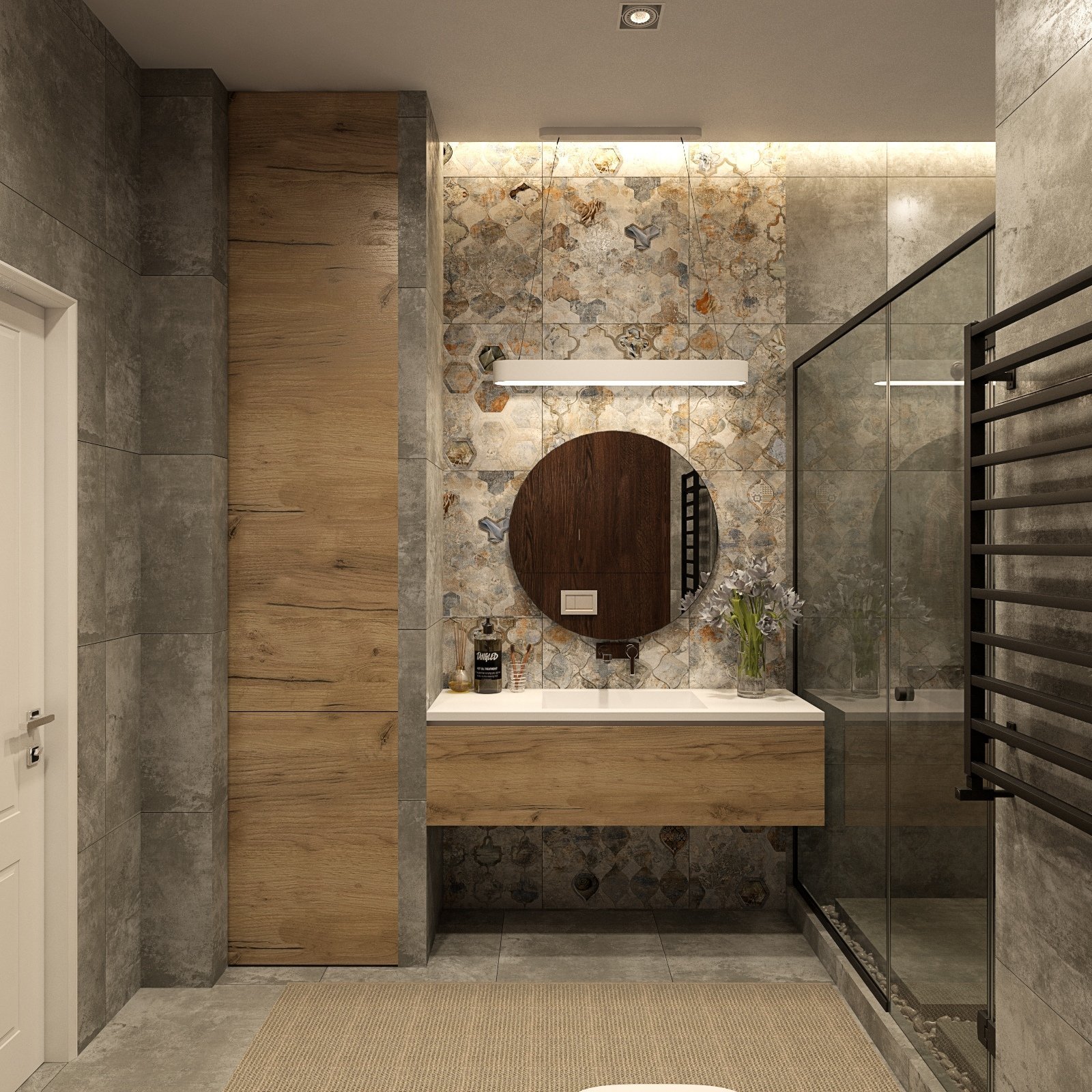 дизайн ванной комнаты под бетон