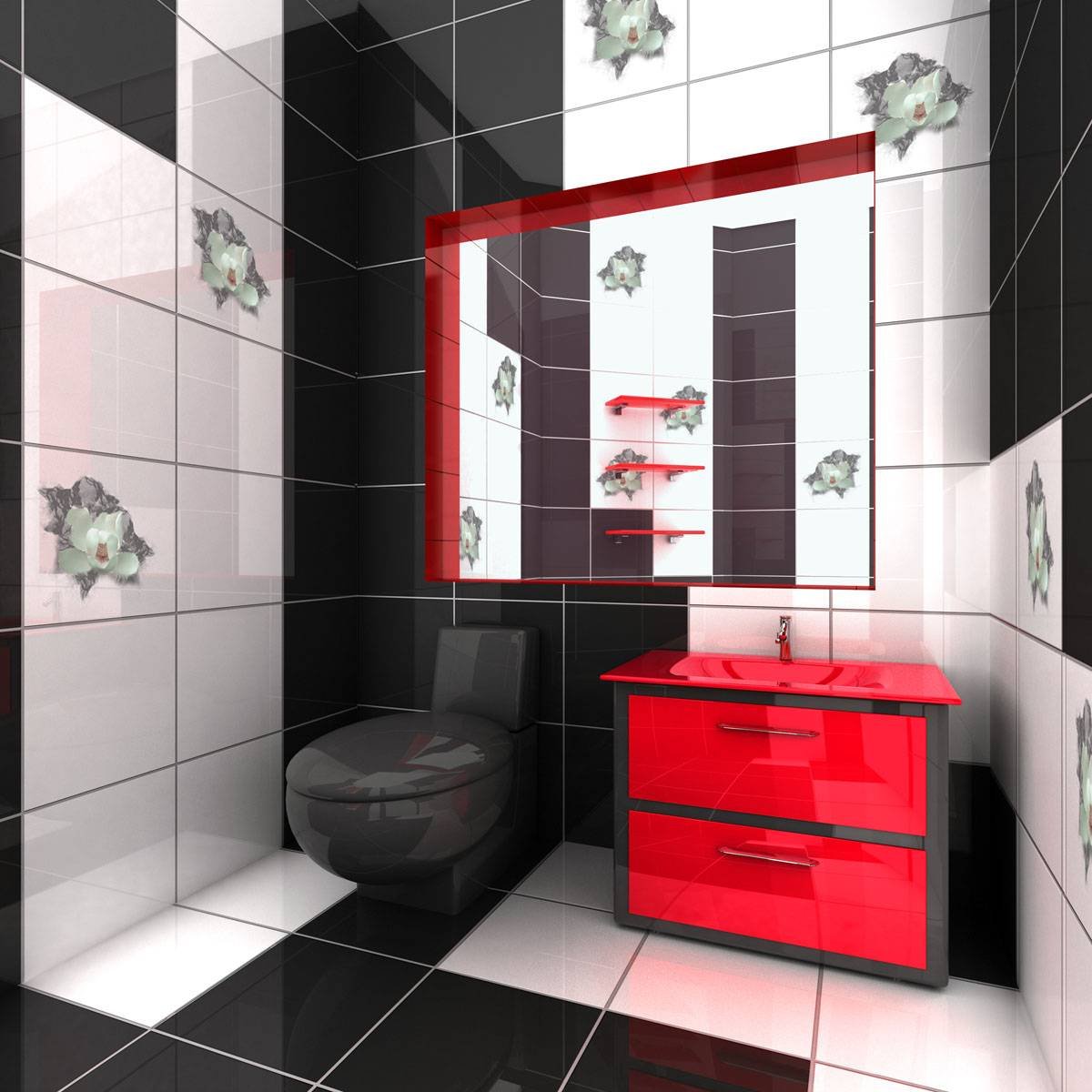 Черно-красная ванная комната