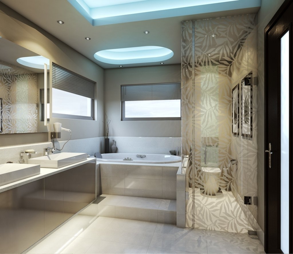 Дизайн ванной комнаты г образной формы (77 фото)