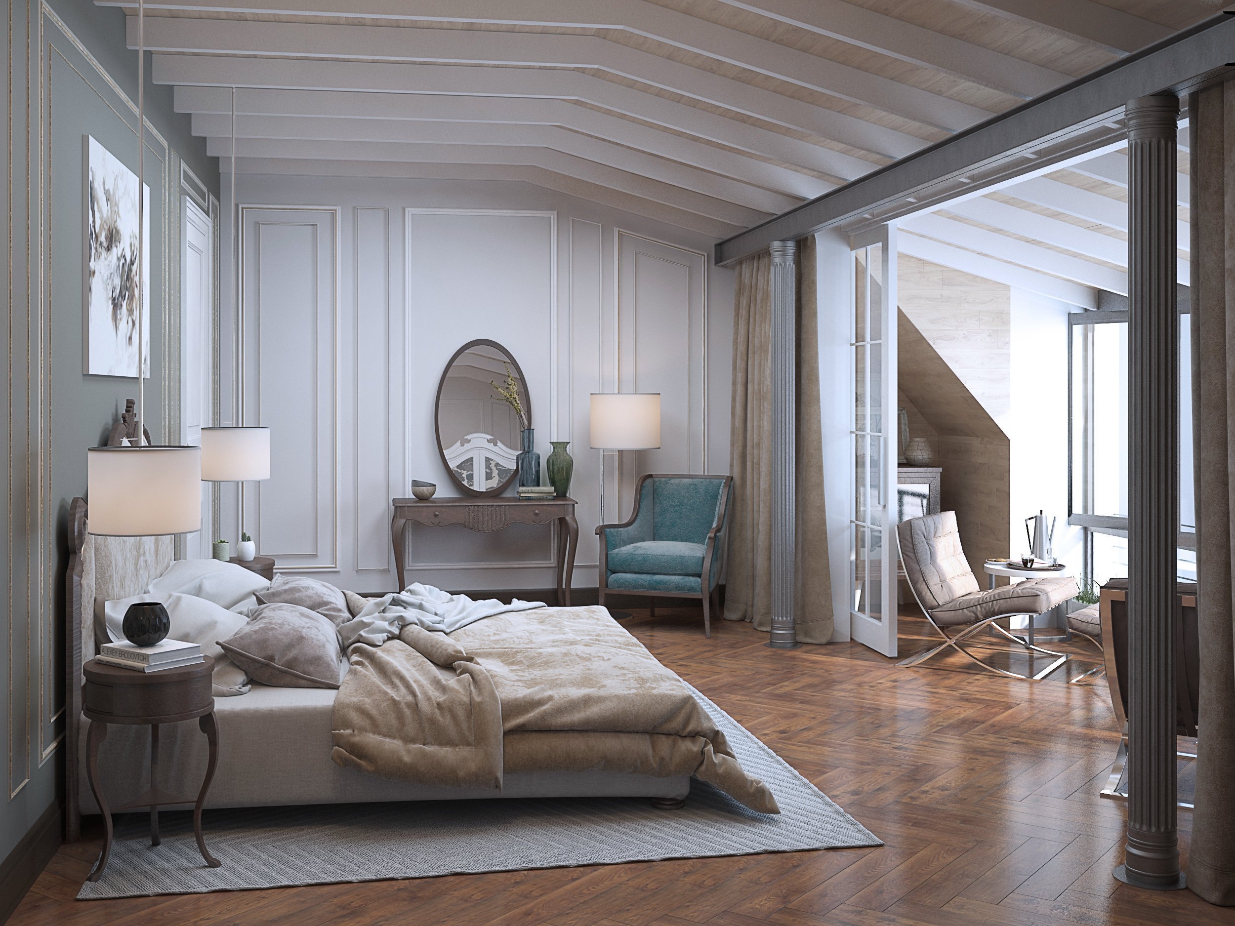 Спальня в стиле Неоклассика в мансарде