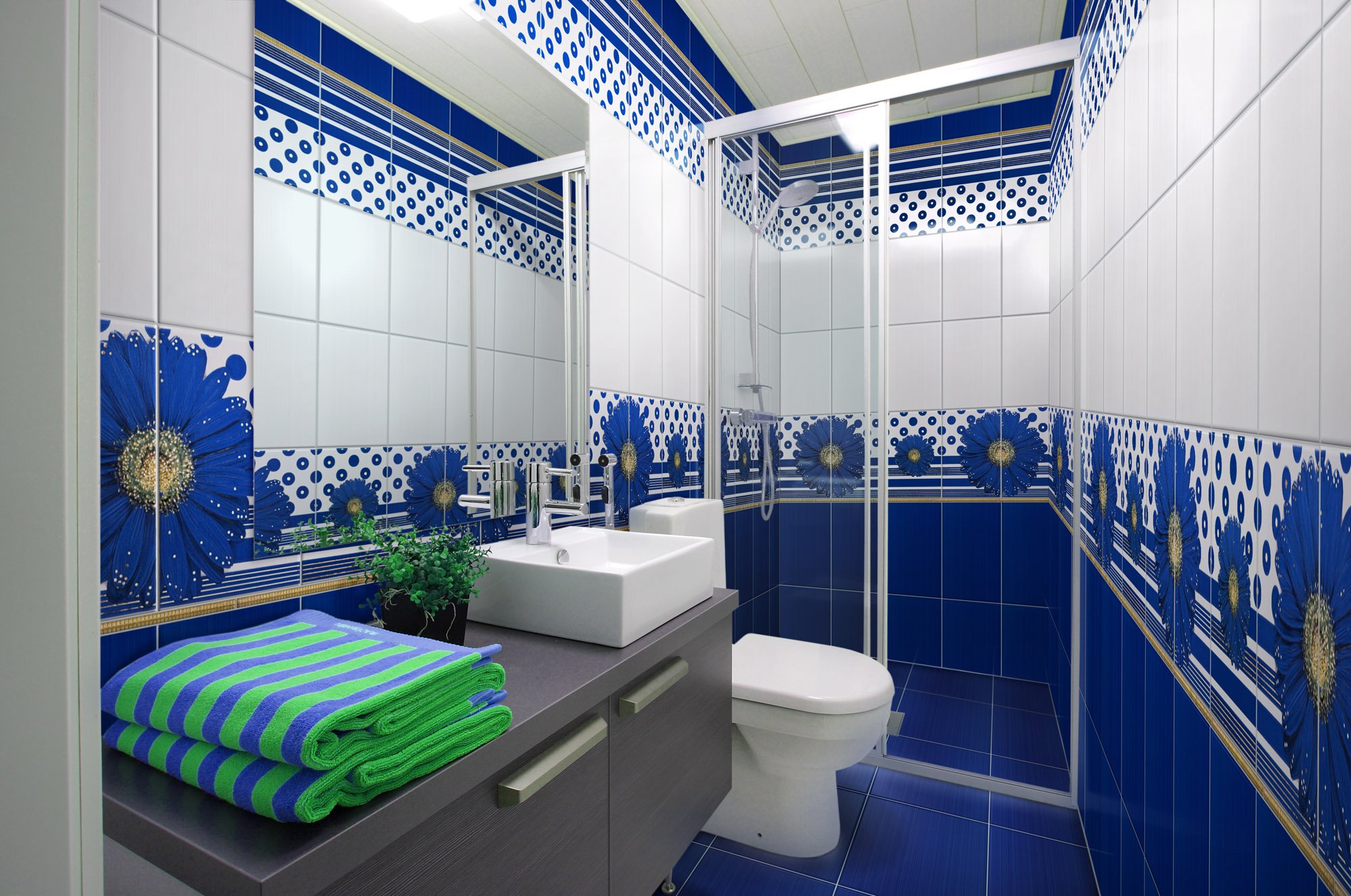 Маленькая ванная комната в синем цвете (66 фото)