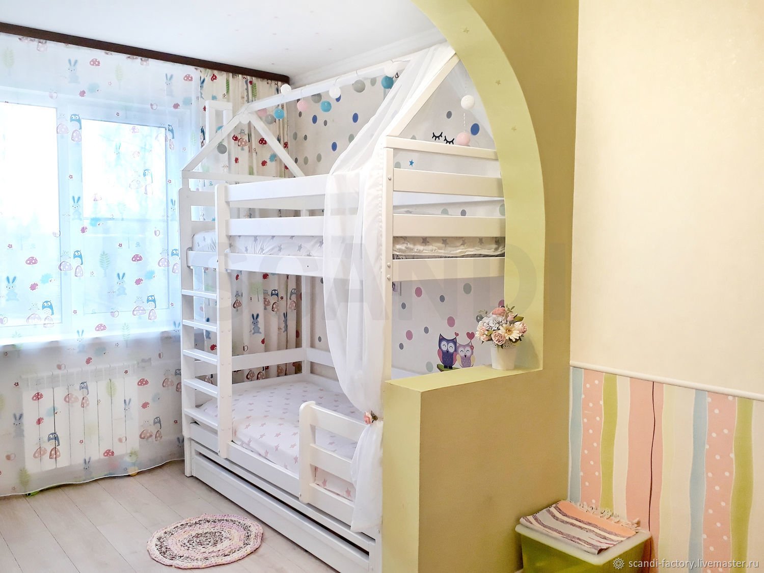 Детская модульная мебель | Двухъярусная кровать Домик Сказка - Балдахин Домик Сказка