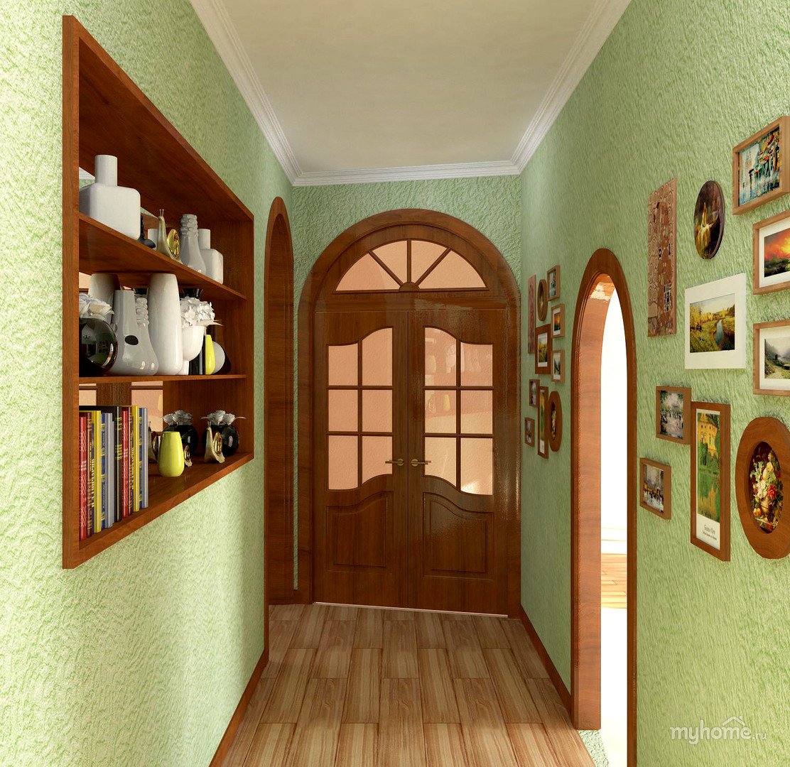 Оливковые обои в коридоре