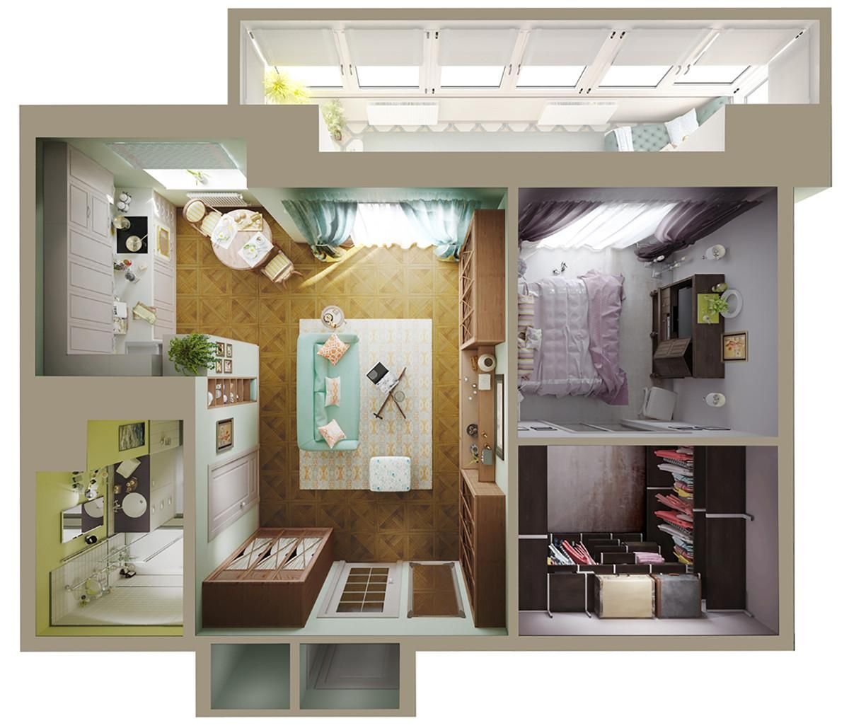 Планировка двухкомнатной квартиры сверху