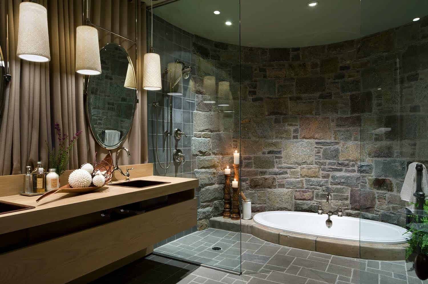 Ванная интерьер. Дизайнерская ванная комната. Современный интерьер ванной. Отделка ванной комнаты камнем.