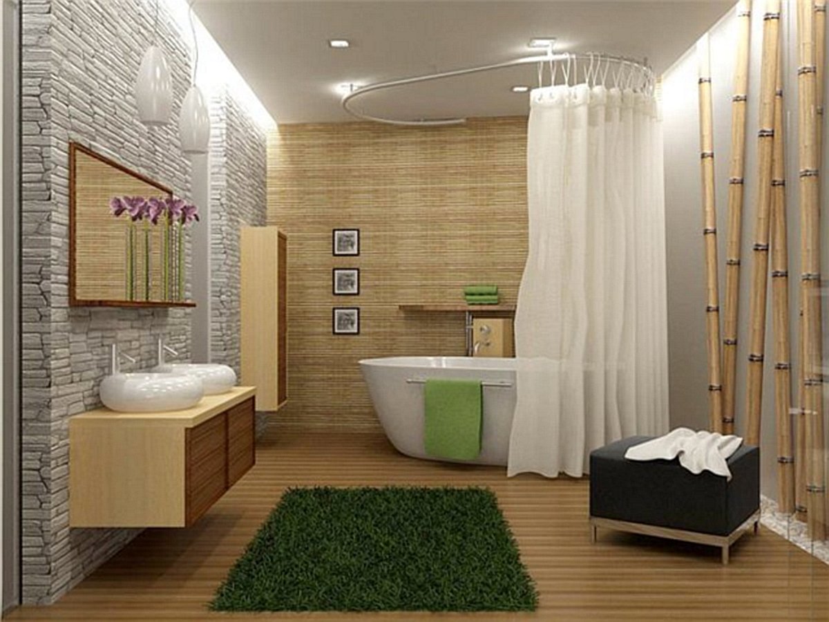 Бамбуковые обои в интерьере ванной