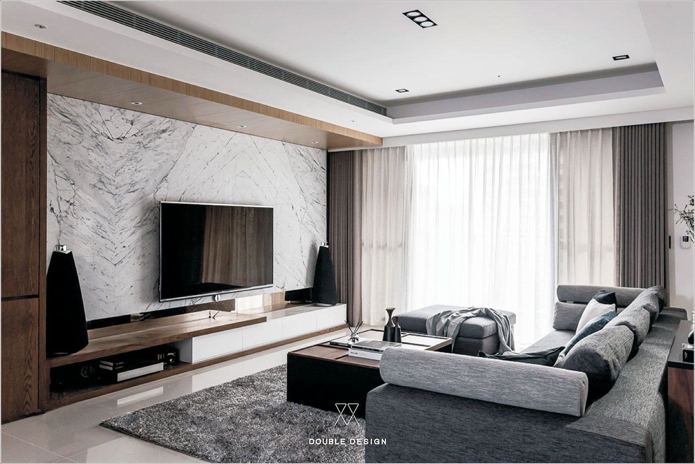 Телевизионная зона в гостиной в современном стиле