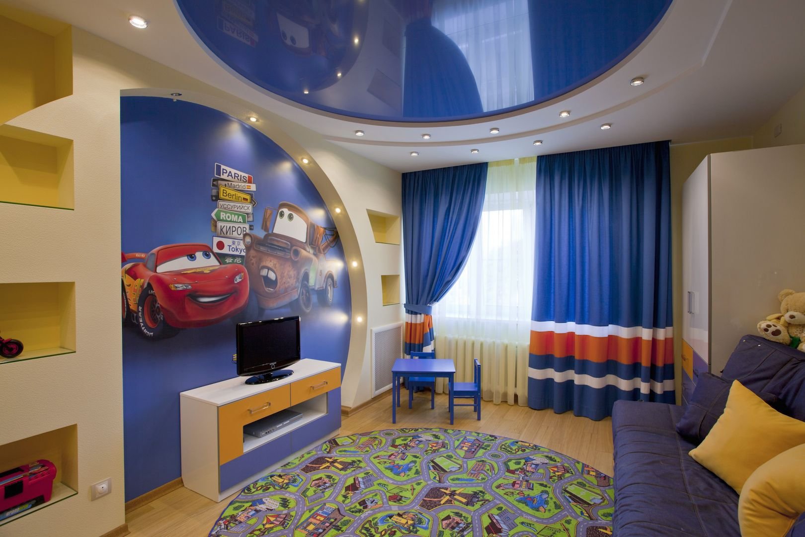 Дизайн потолка из гипсокартона в детской