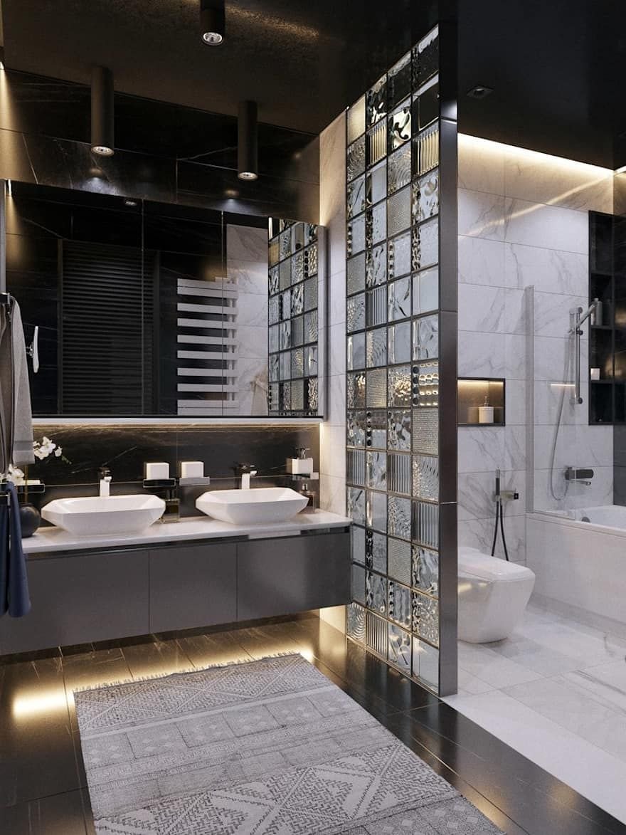 Стеклянные блоки в интерьере ванной