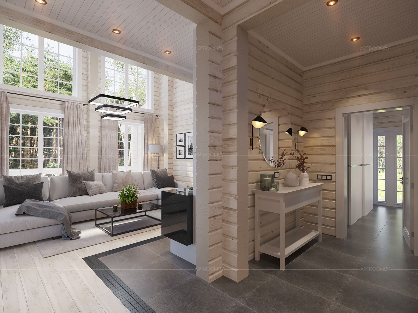 Дизайн интерьера дома из бруса - лучшие решения на фото от SALON