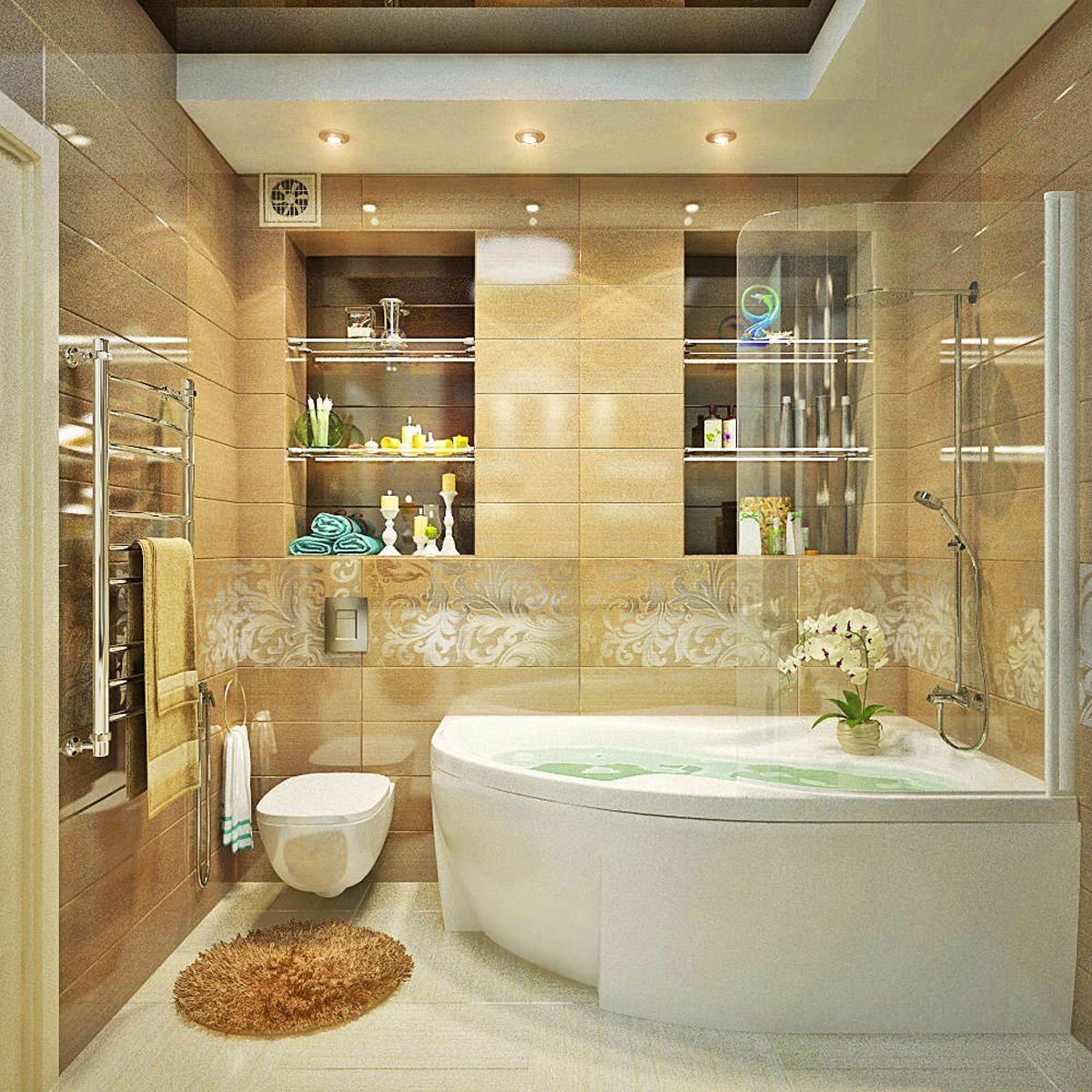 Ванна в современном стиле в светлых тонах маленькая