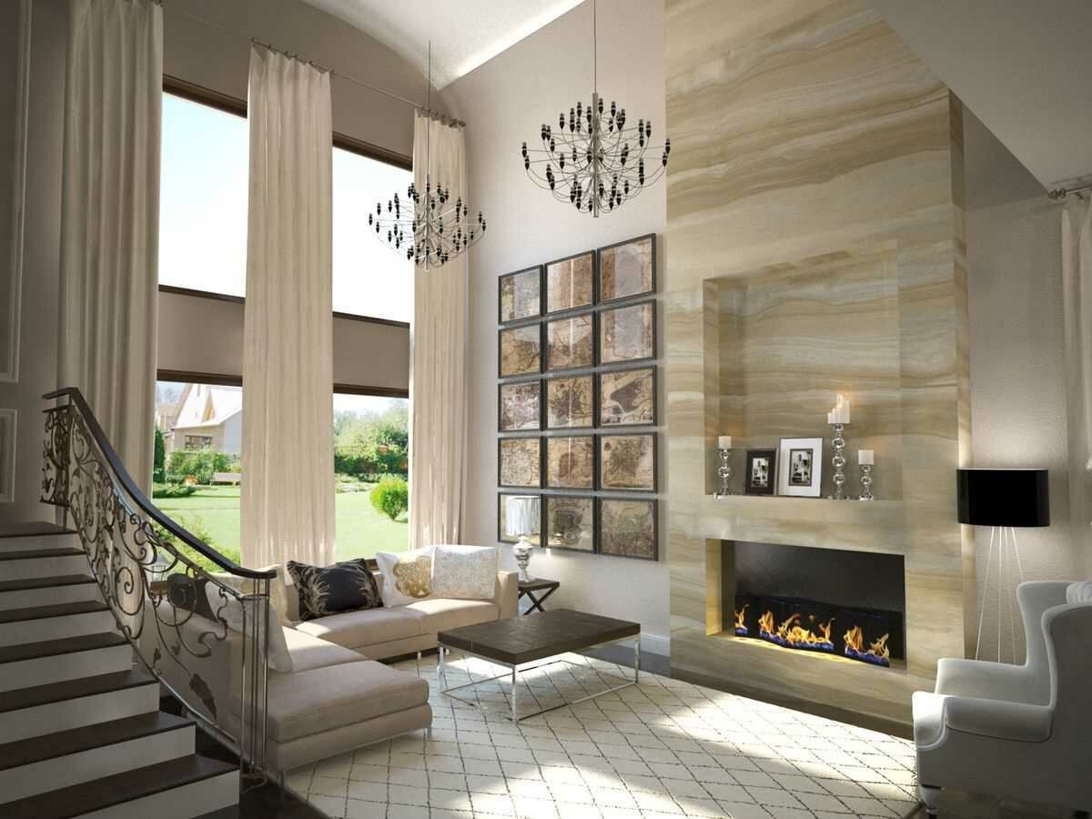 Интерьер дома из клееного бруса в современном стиле со вторым светом