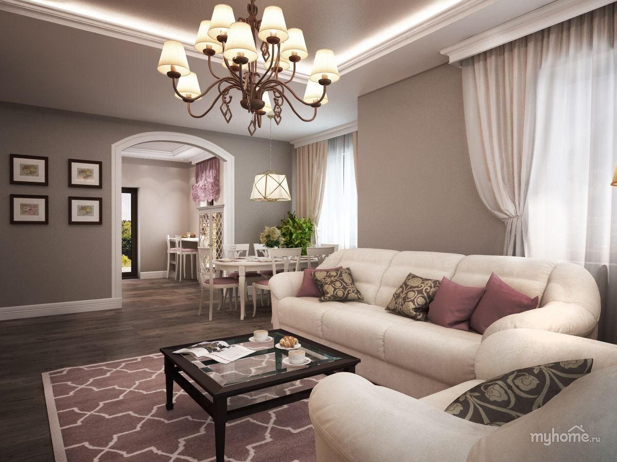 Гостиная в нюдовых тонах