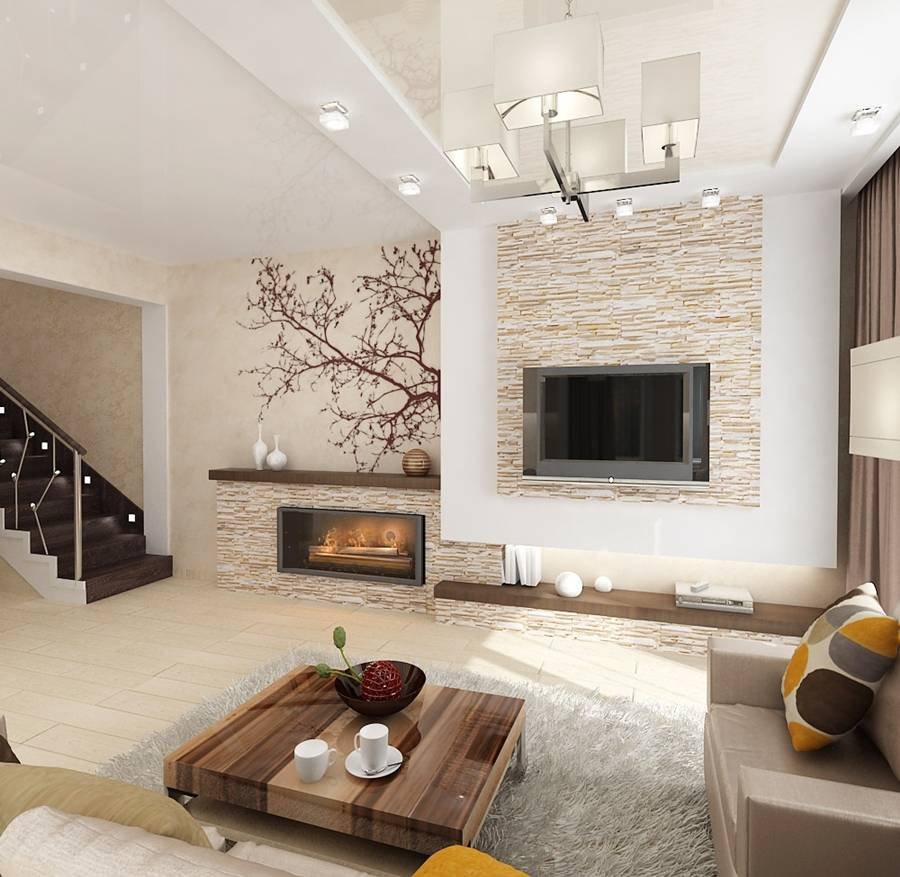 Гостиная с искусственным камнем