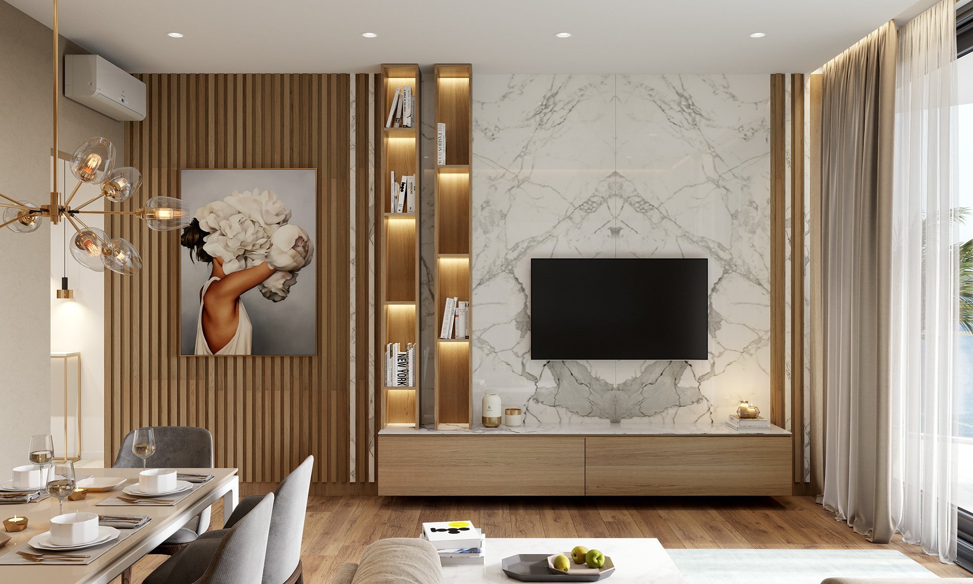 Стена с телевизором – дизайн современной гостиной