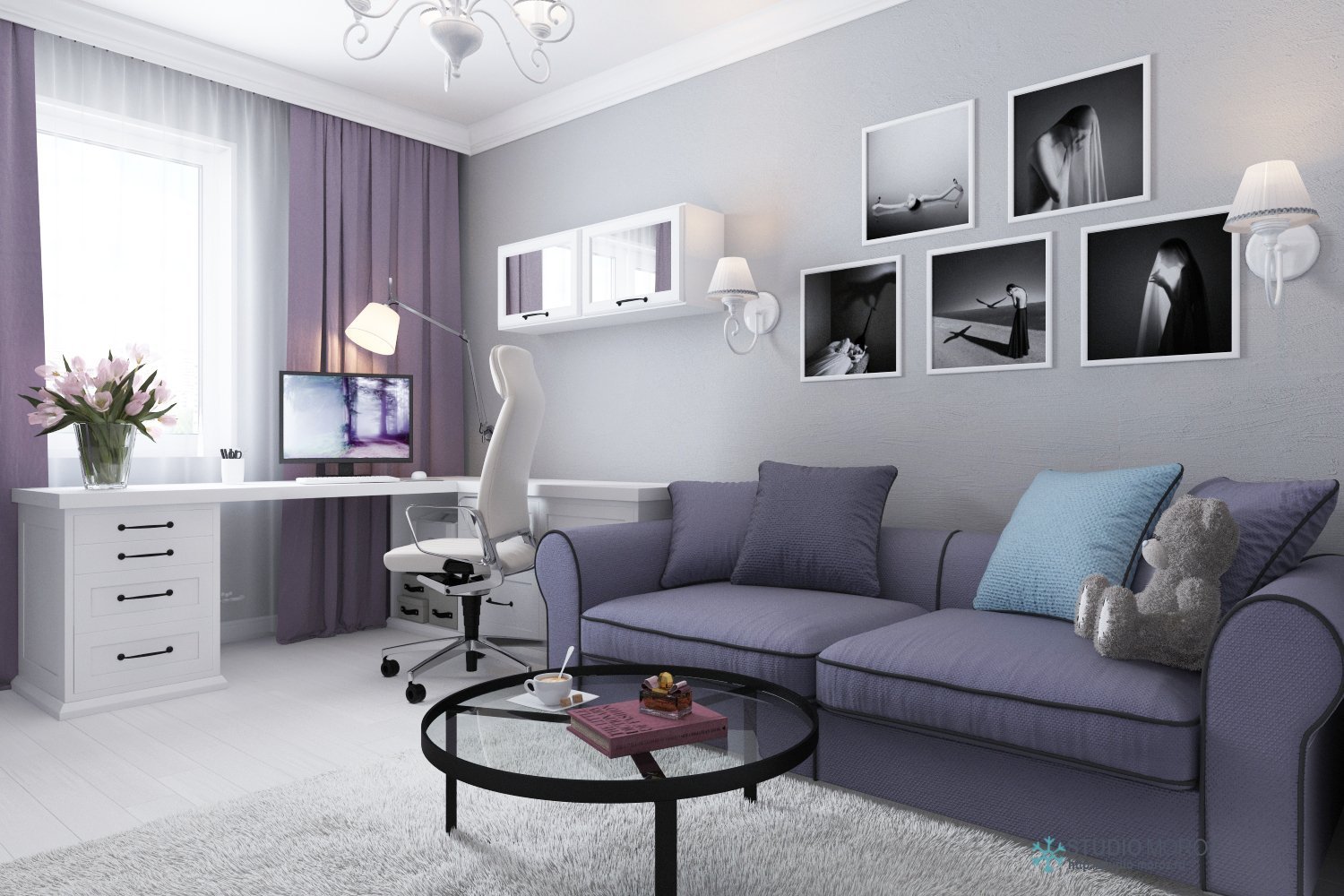 Фиолетовый интерьер комнаты