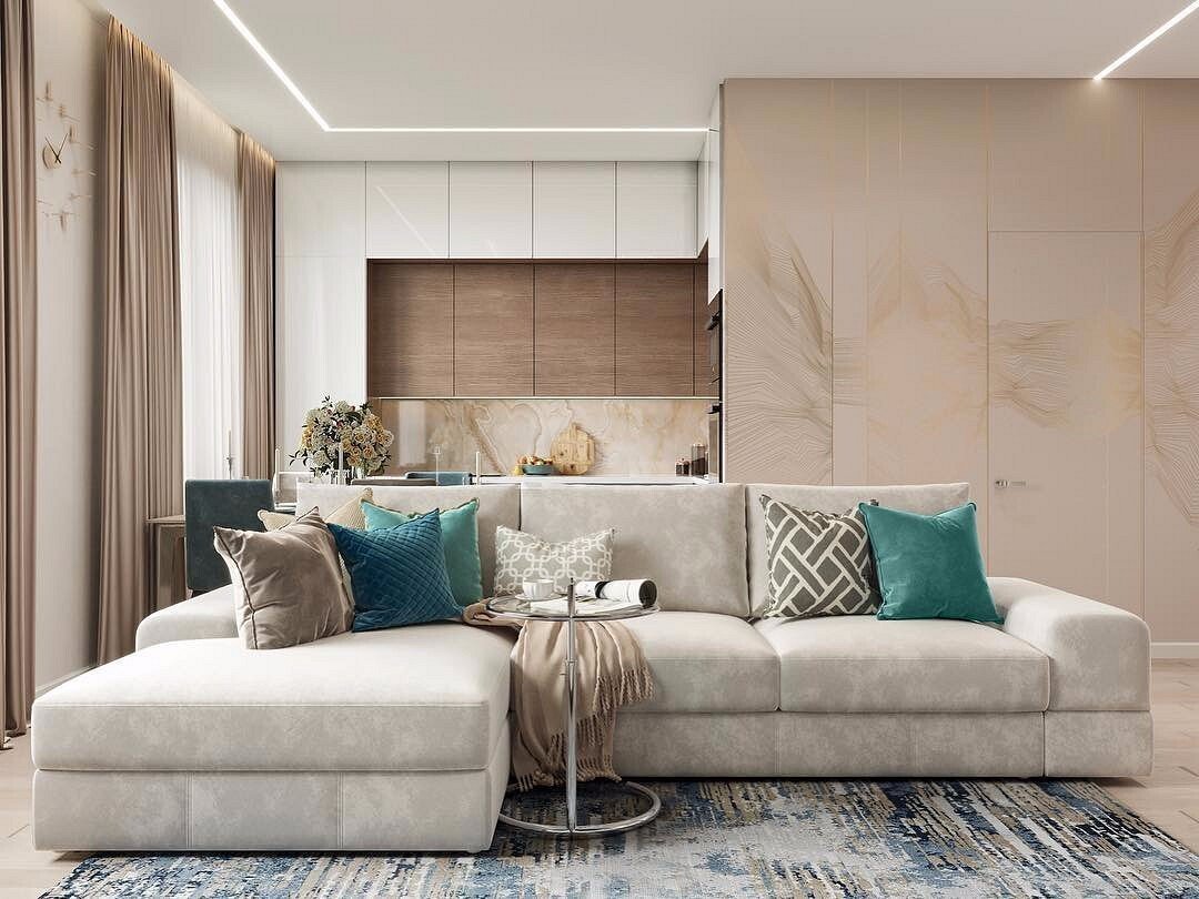 Бежевый интерьер с яркими акцентами