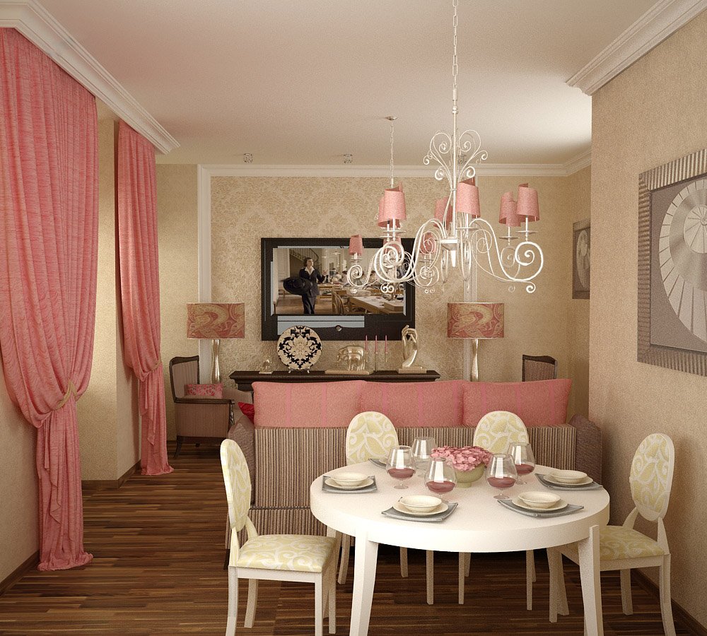 Кухня гостиная в розовом цвете