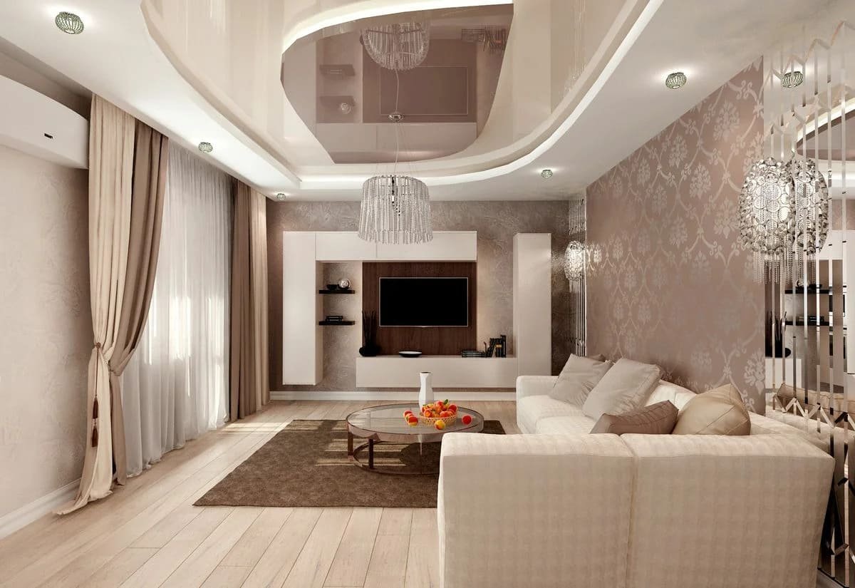 Бежевый потолок в интерьере
