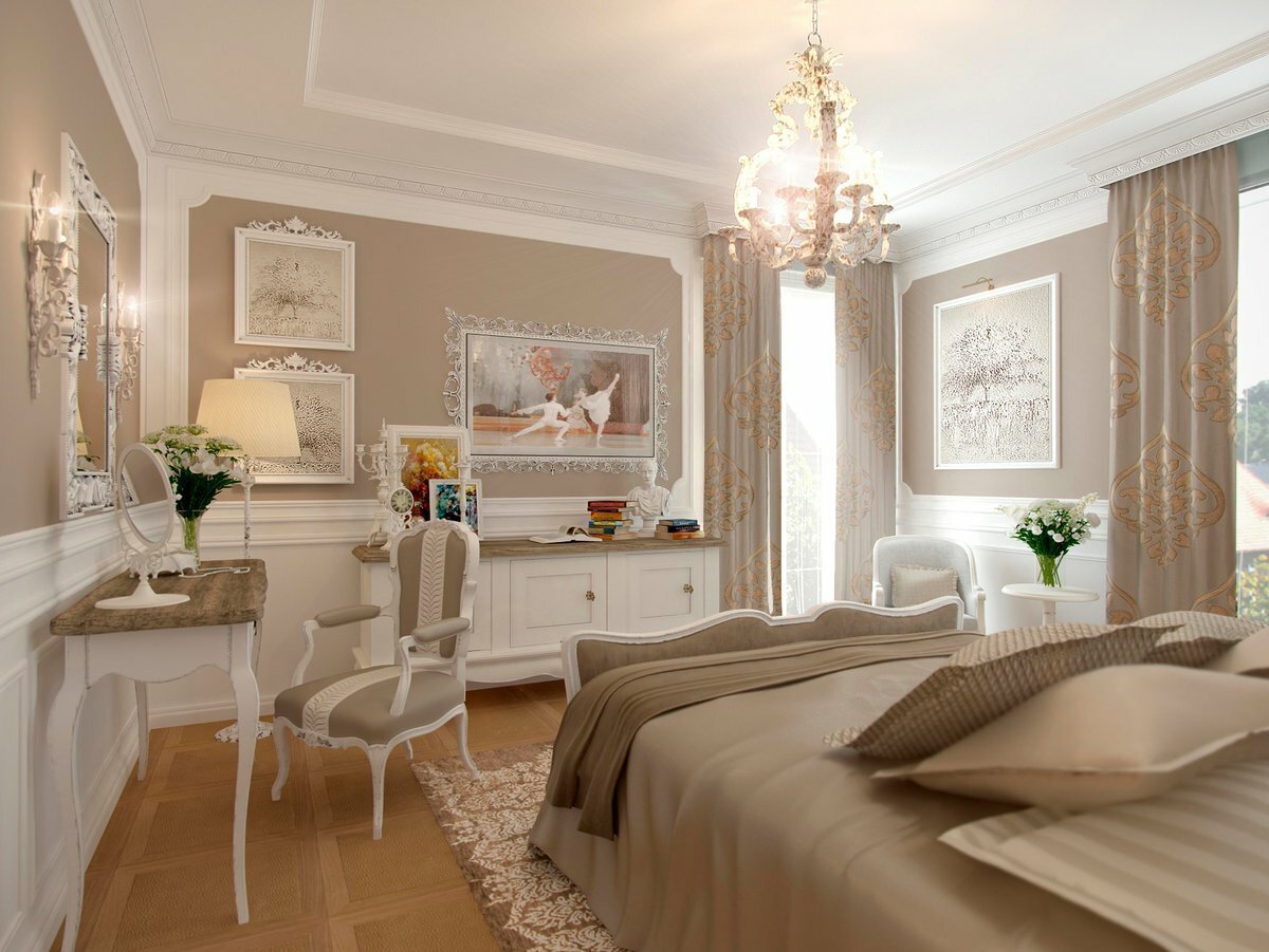 Небольшая спальня в светлых тонах