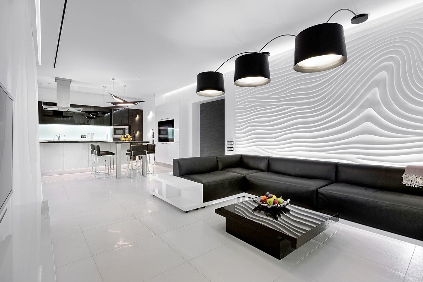 Стильная гостиная: чёрно-белые решения и элегантные детали в интерьере