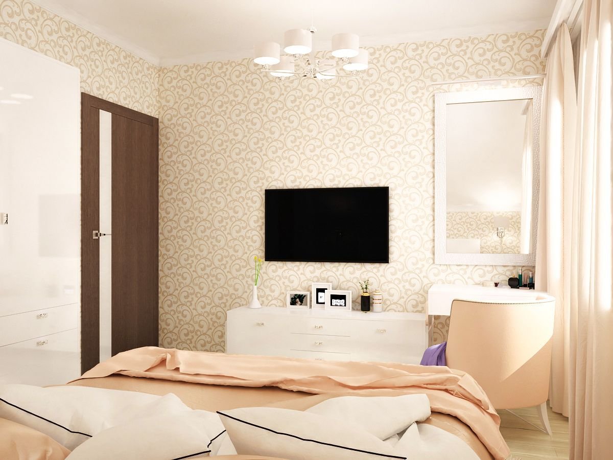 Стены терракотового цвета в спальне