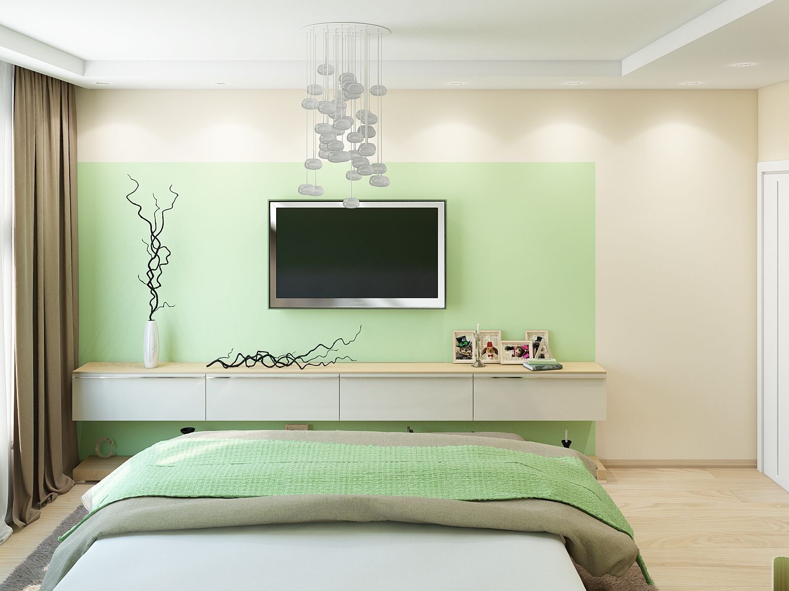 Спальня в светло зеленых тонах